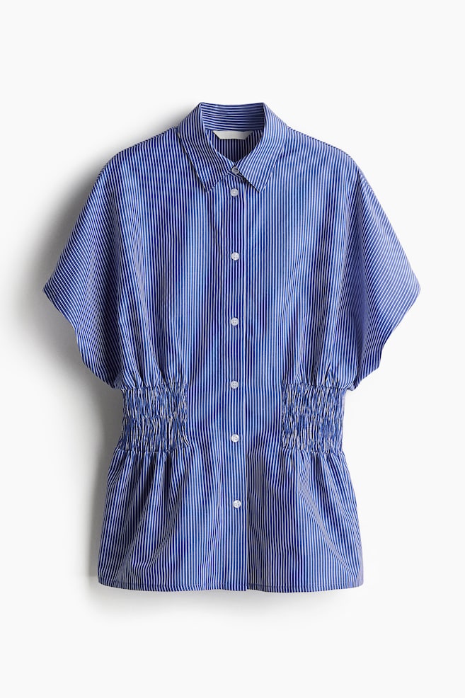 Smocked-waist shirt - Blue/White striped - 1