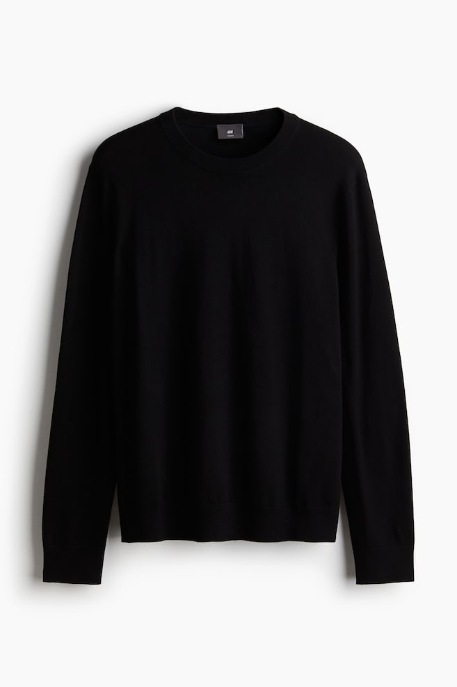 Pull Slim Fit en maille fine - Noir - 1