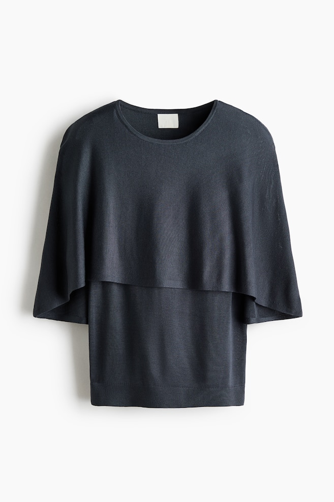 Fine-knit cape top - Dark gray/Light beige/Burgundy - 1