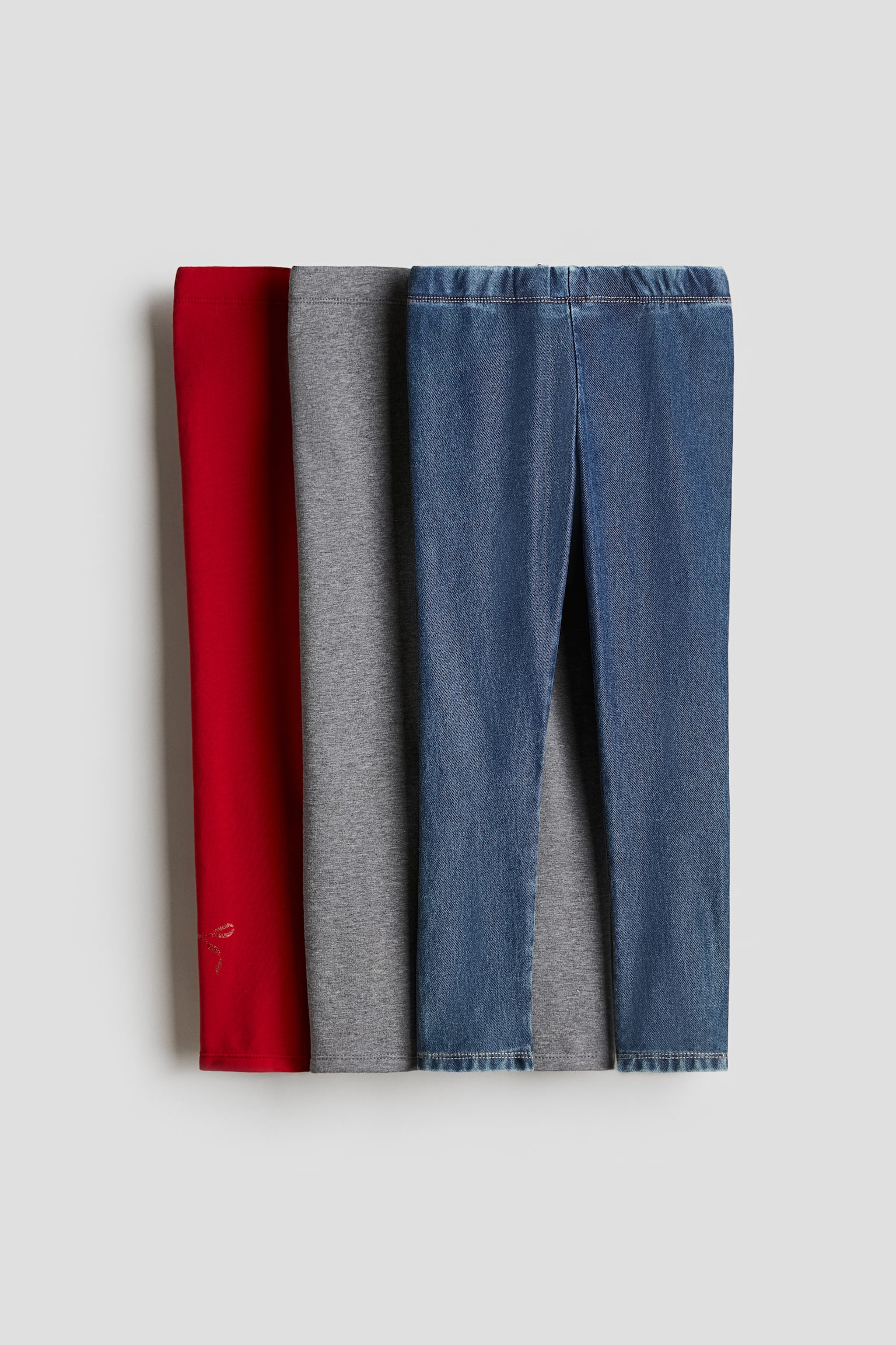 Детские леггинсы H&M 3-pack Cotton, цвет: Красный / Серый меланжевый — фото 1