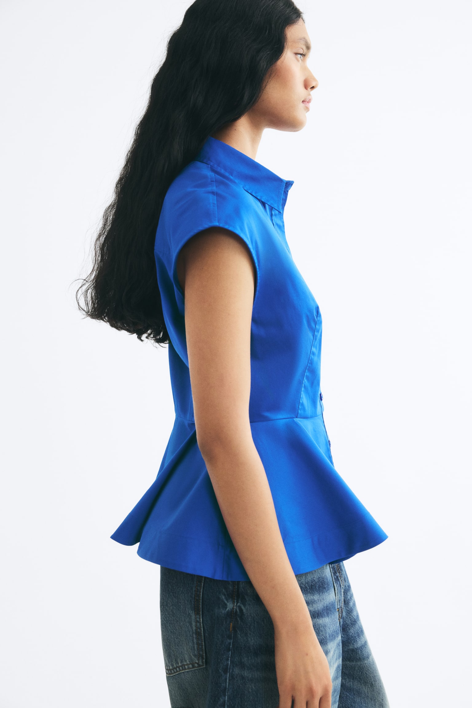 Женский топ H&M Cotton Peplum Top, цвет: Яркий синий — фото 5