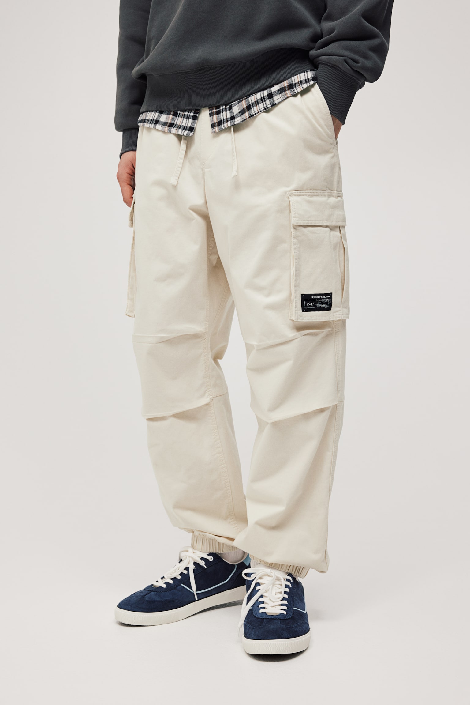 Relaxed Fit Cotton Cargo Joggers - Cream/Khaki green/Beige/Dark brown - 6