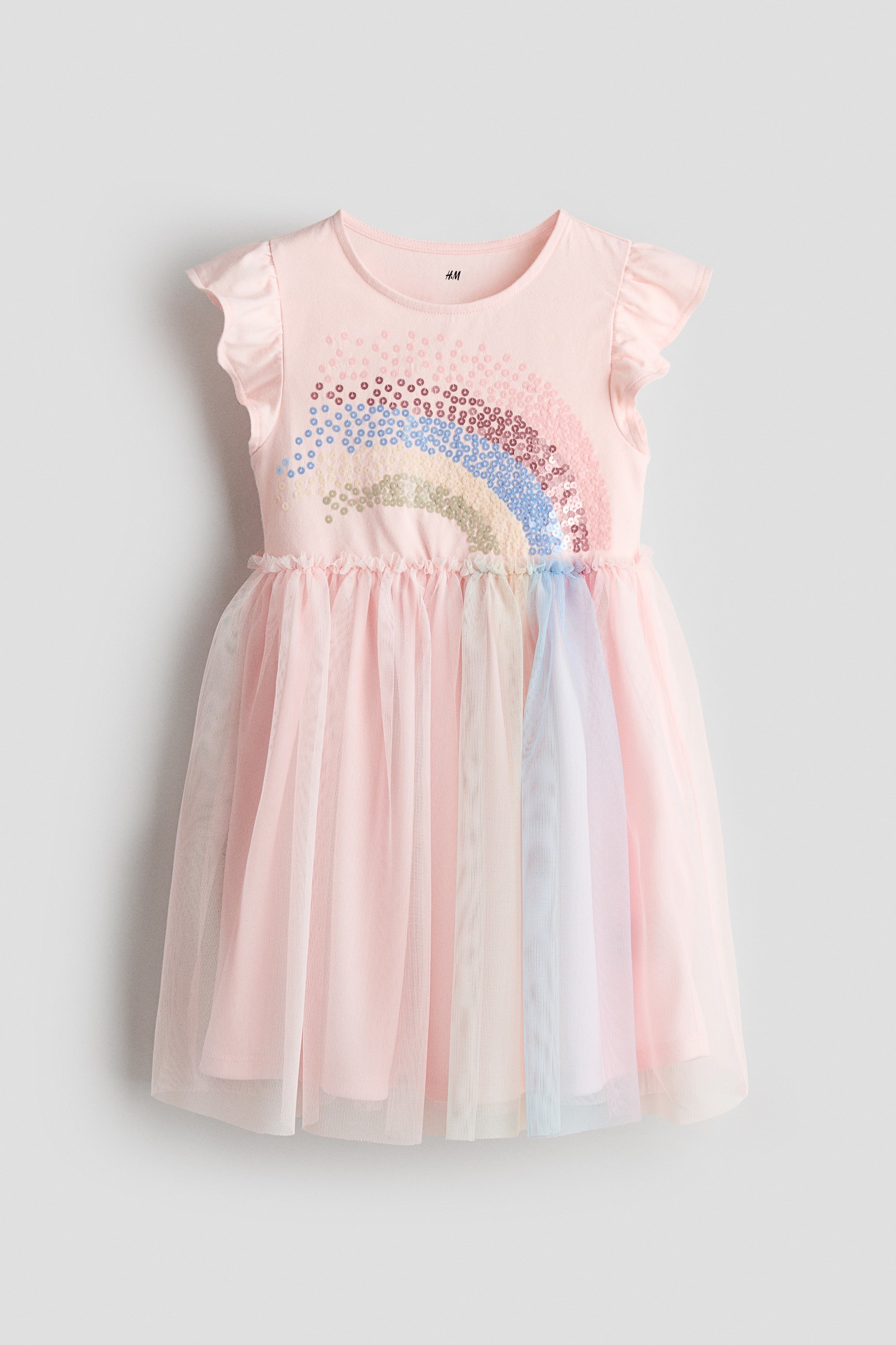 Kleid mit Pailletten und Tüllrock - Hellrosa/Regenbogen