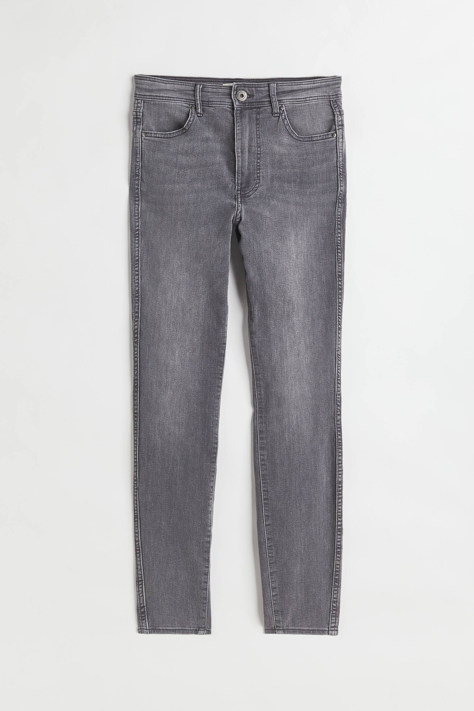 Skinny High Ankle Jeans - אפור ג‘ינס כהה - 1