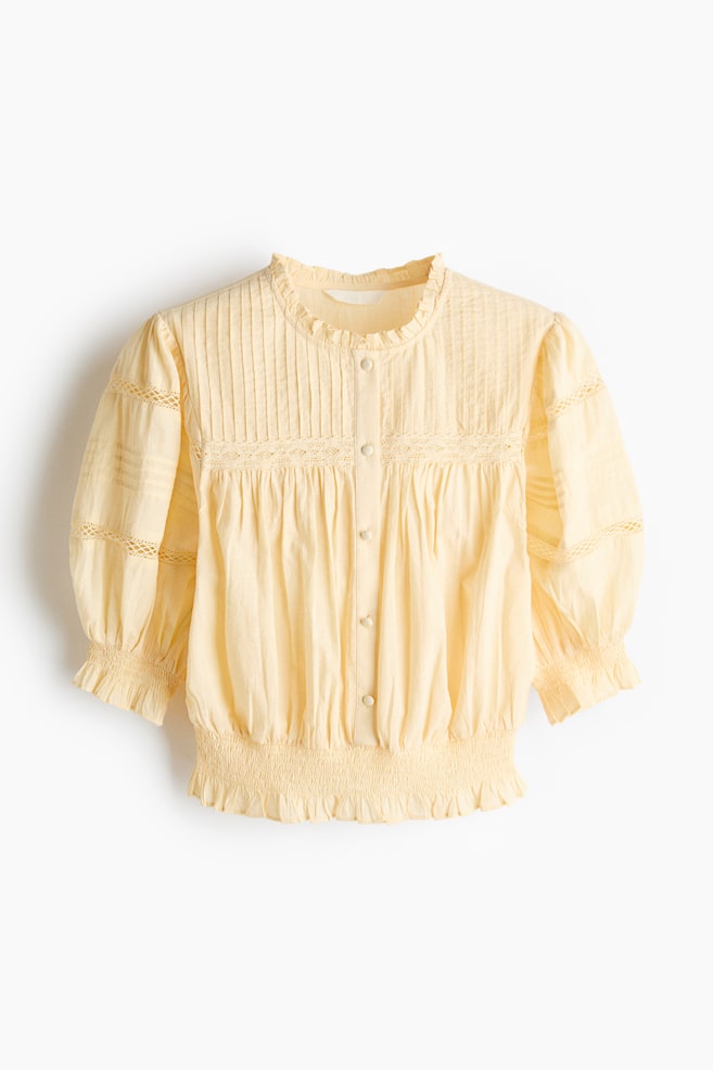 Pintucked Cotton Blouse - Light yellow/White/floral/White - 1