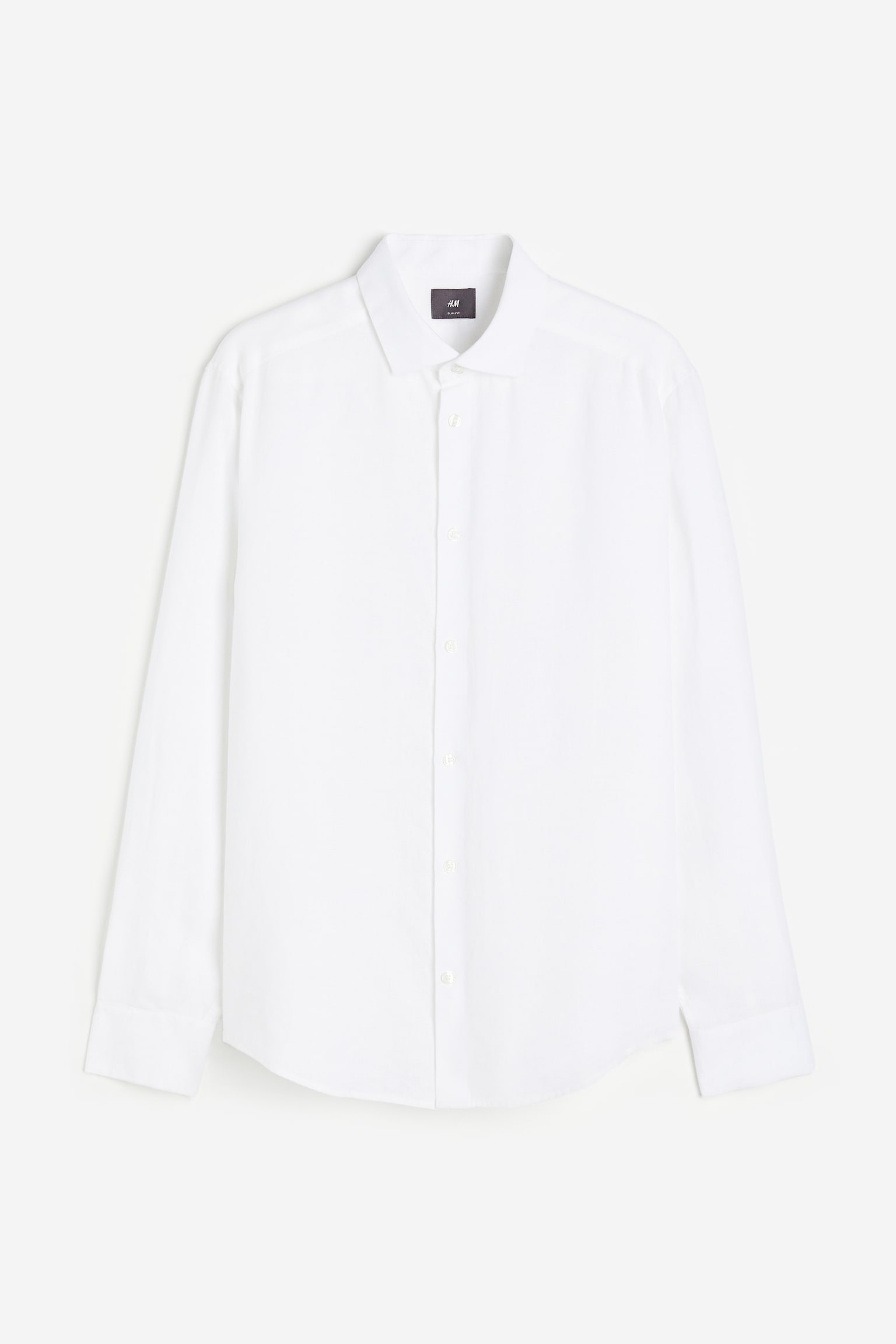 Slim Fit Linen Shirt - White/Dark blue - 1