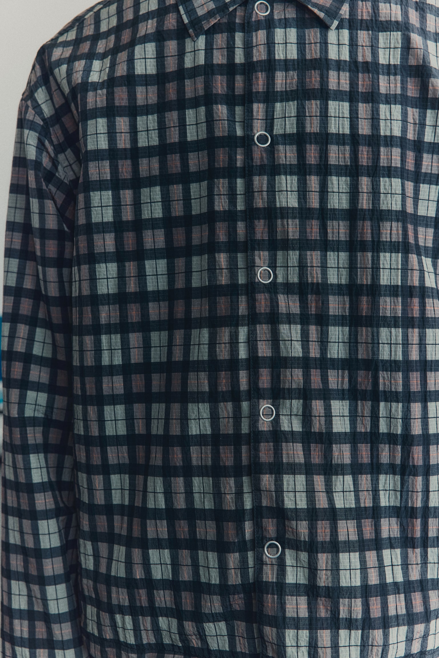 Nylonowa koszula wierzchnia - Brązowy/Krata - 8