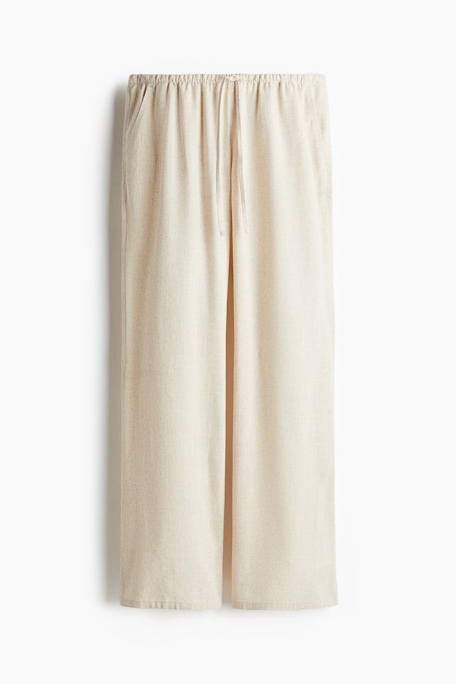 Straight drawstring trousers - Light beige/Brown/Cream/Floral/White - 1