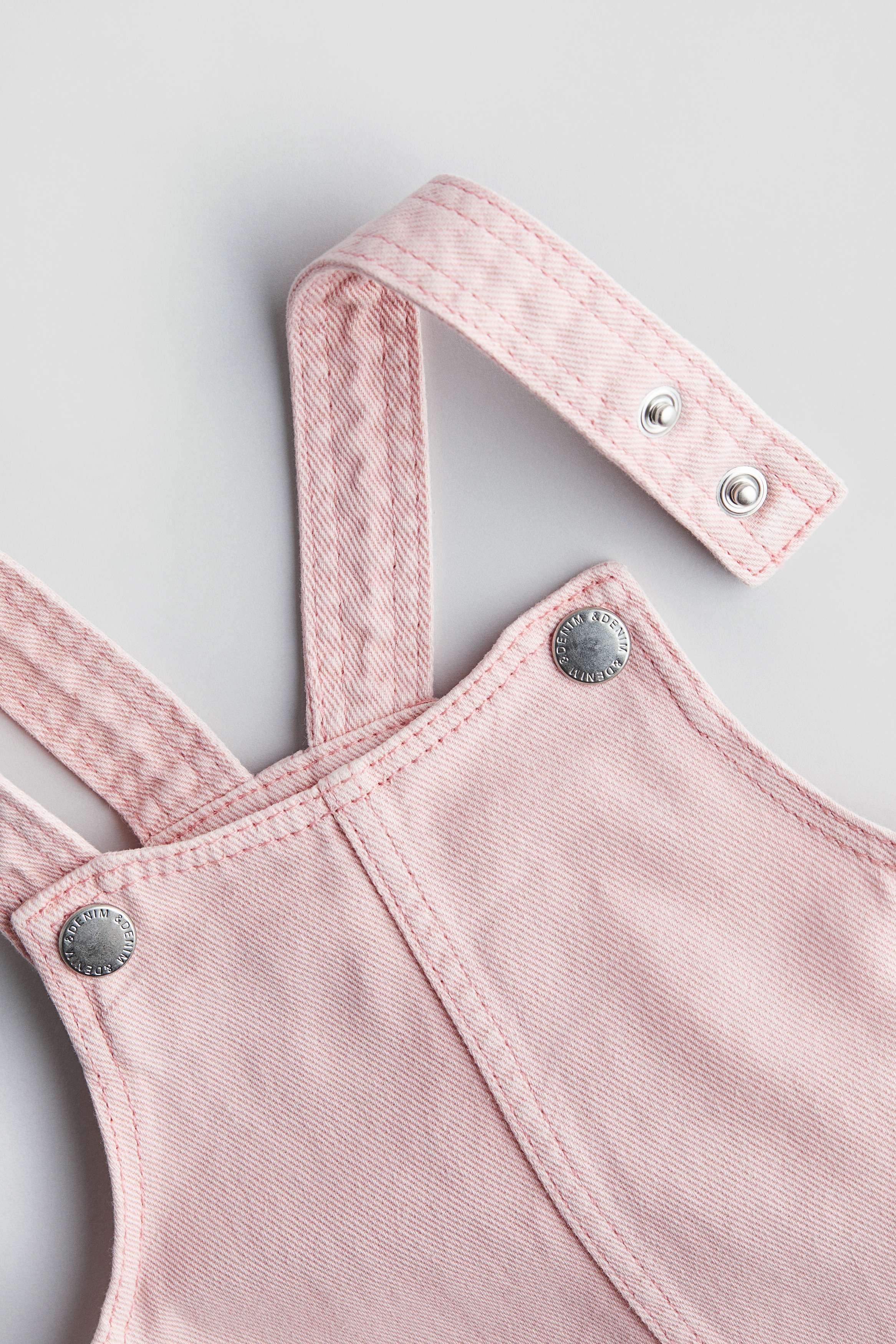 Cotton Denim Overall Dress - Light pink