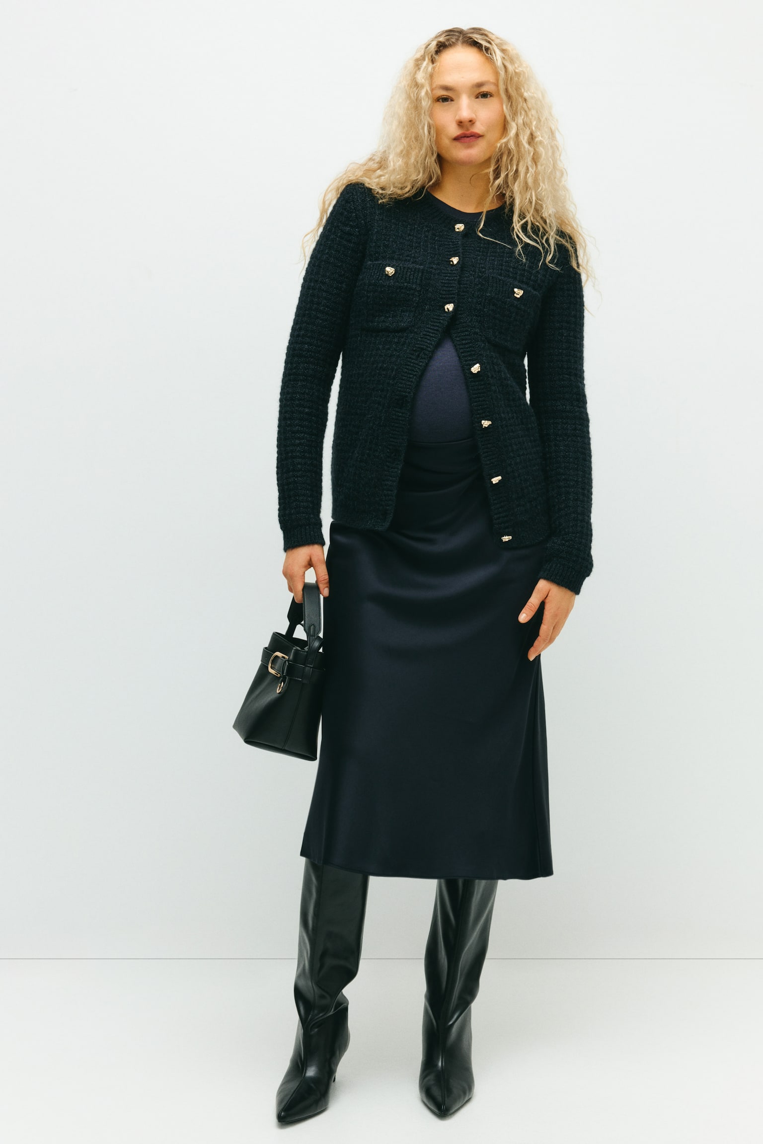 MAMA קרדיגן מסריג עם טקסטורה - כחול נייבי/קרם - 5