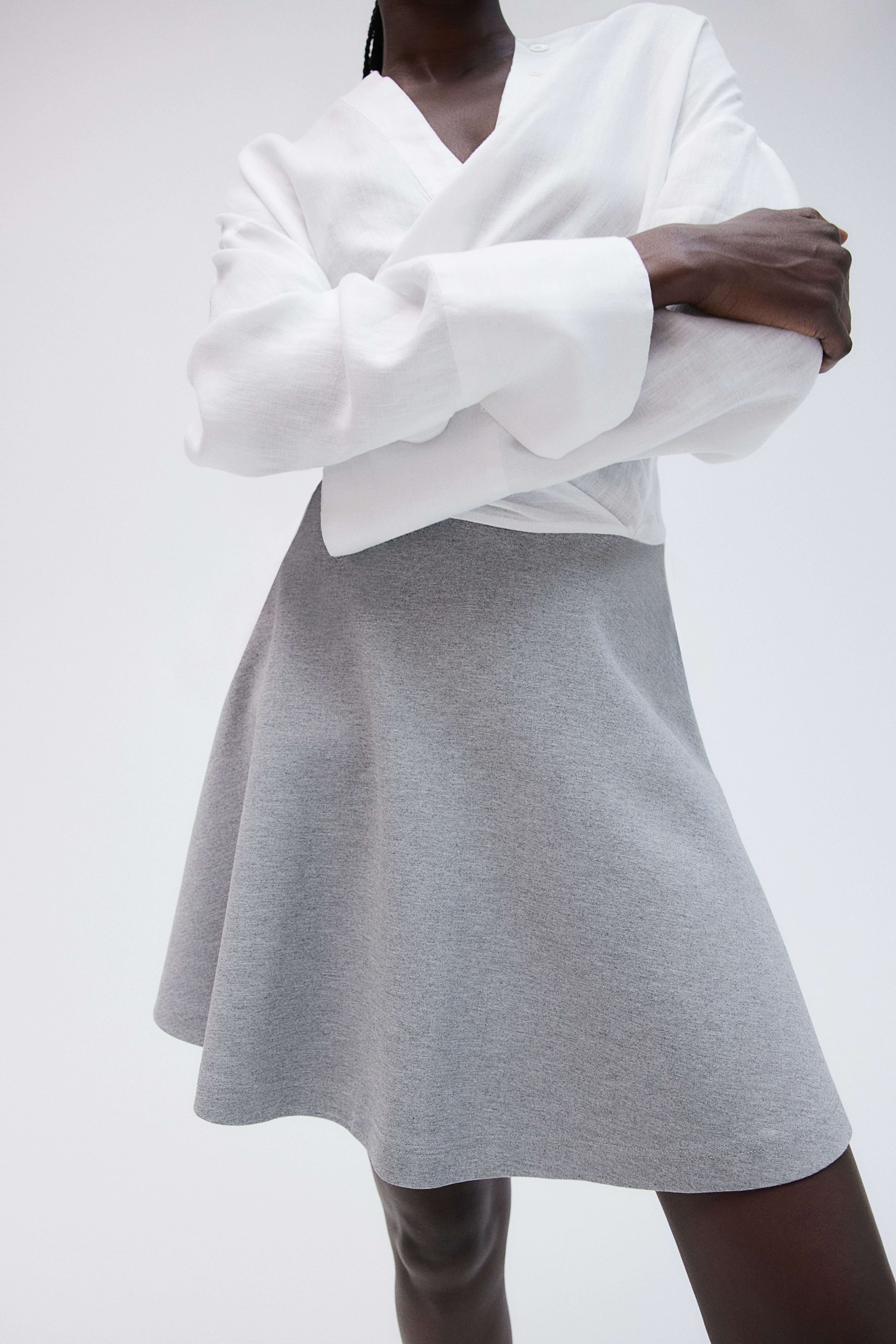 A-line Skirt - High waist - Short - Gray melange - Ladies | Hu0026M US