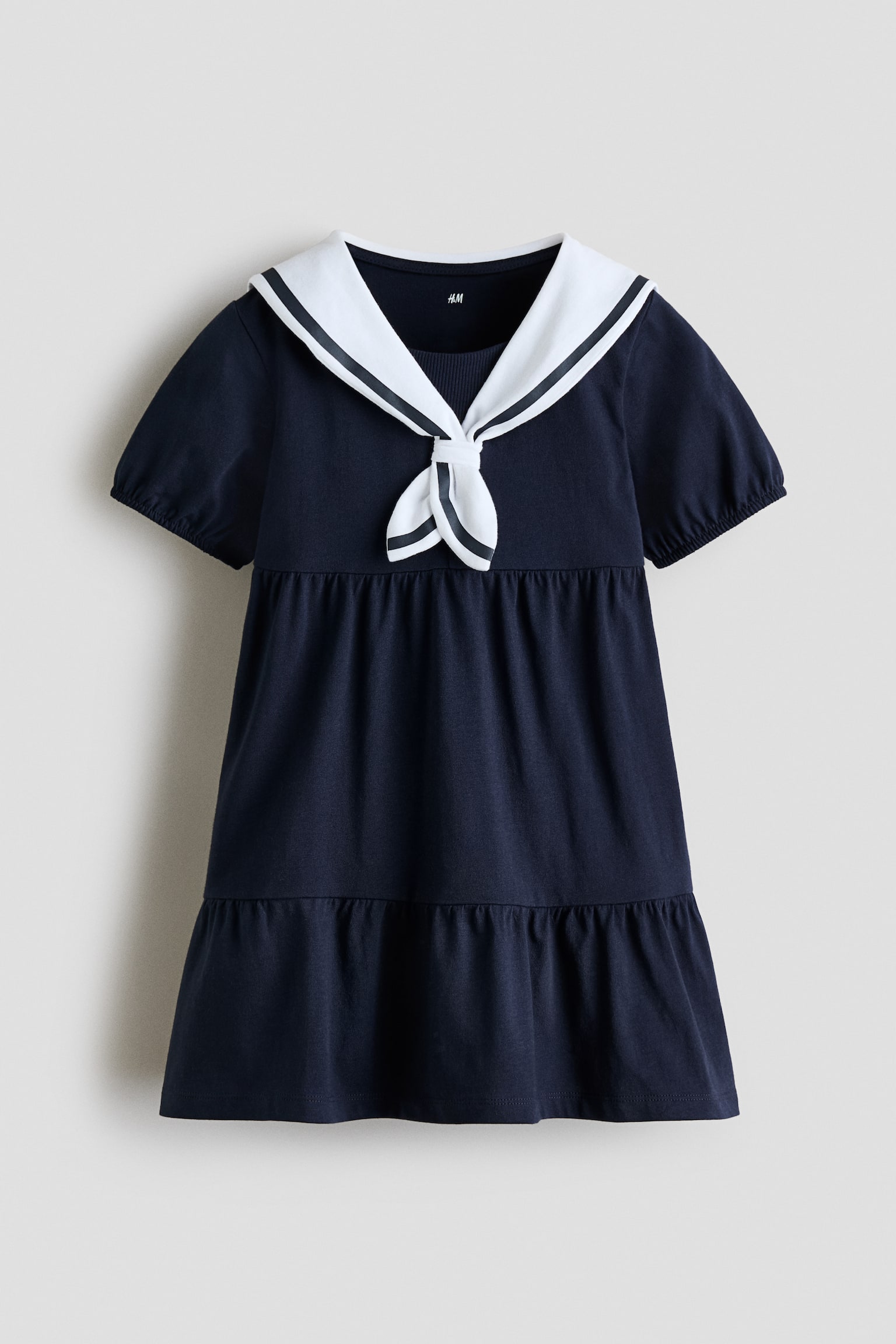 Sailor-collared cotton dress - Navy blue/White/White/Navy blue - 1
