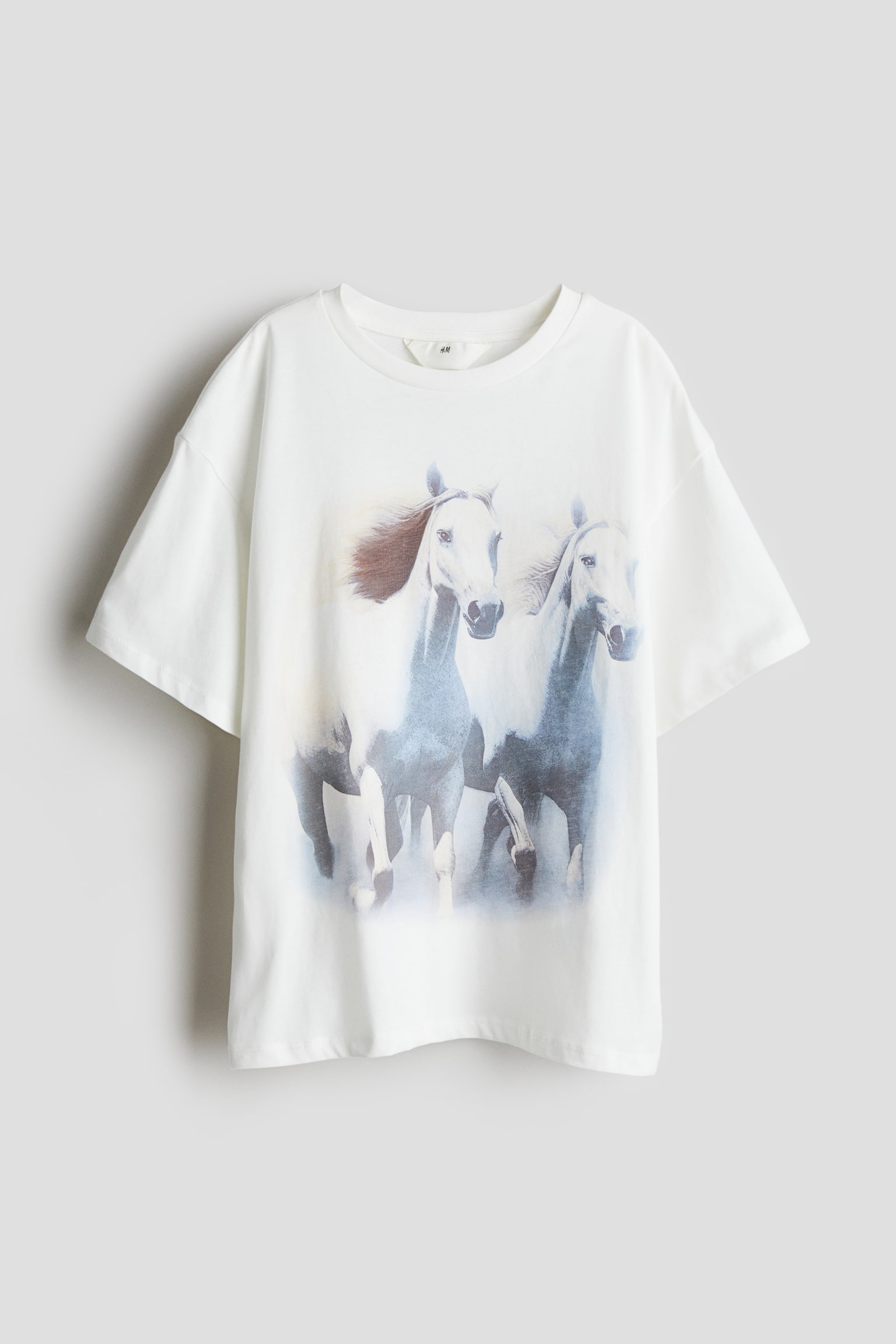 T-shirt oversize avec motif imprimé - Blanc/chevaux/Gris foncé/boule à facettes/Noir/Love Roma/Bleu clair/chat/Blanc/Rose clair - 1