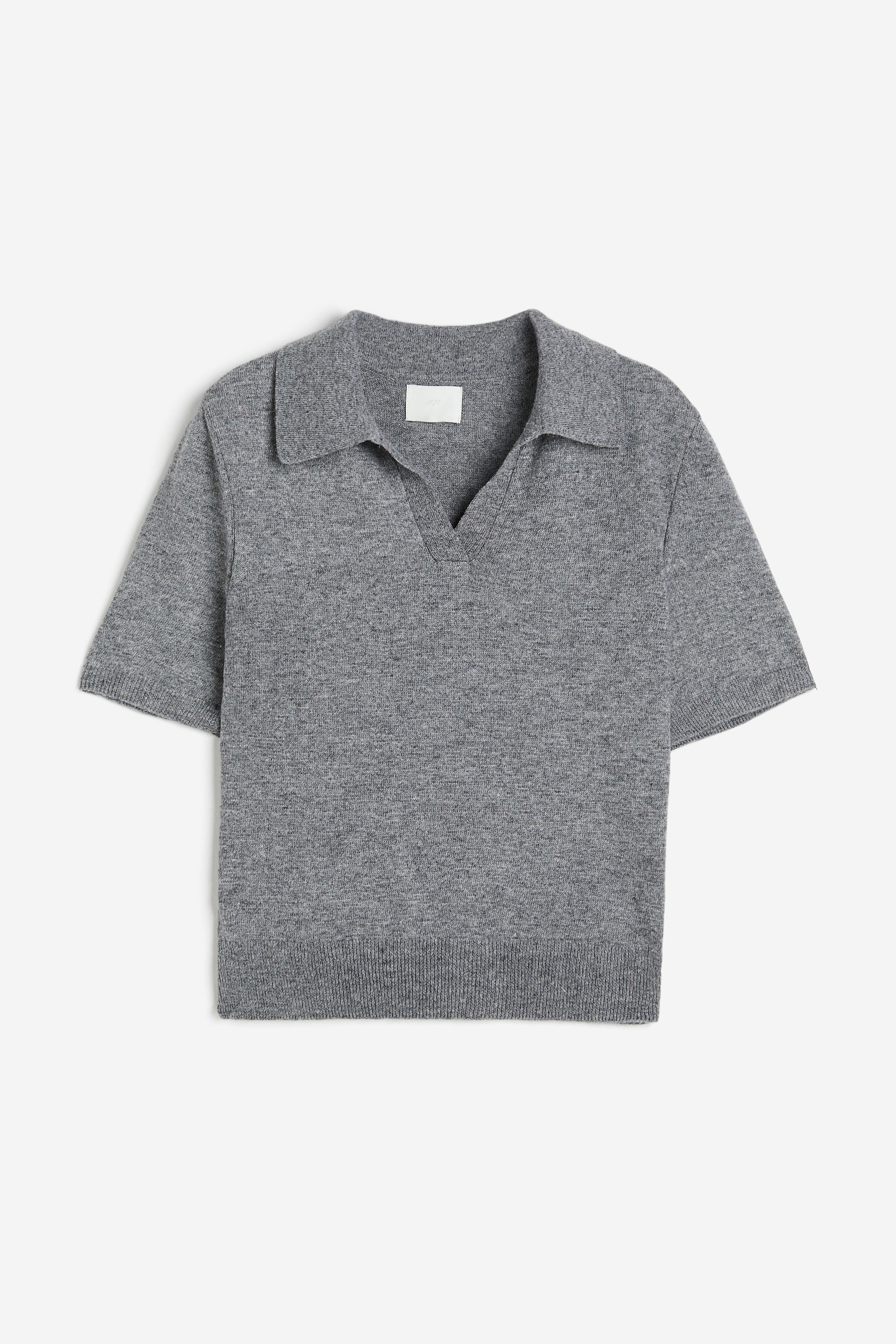 Fine-knit polo shirt - V-neck - Short sleeve - Grey marl - Ladies | H&M GB