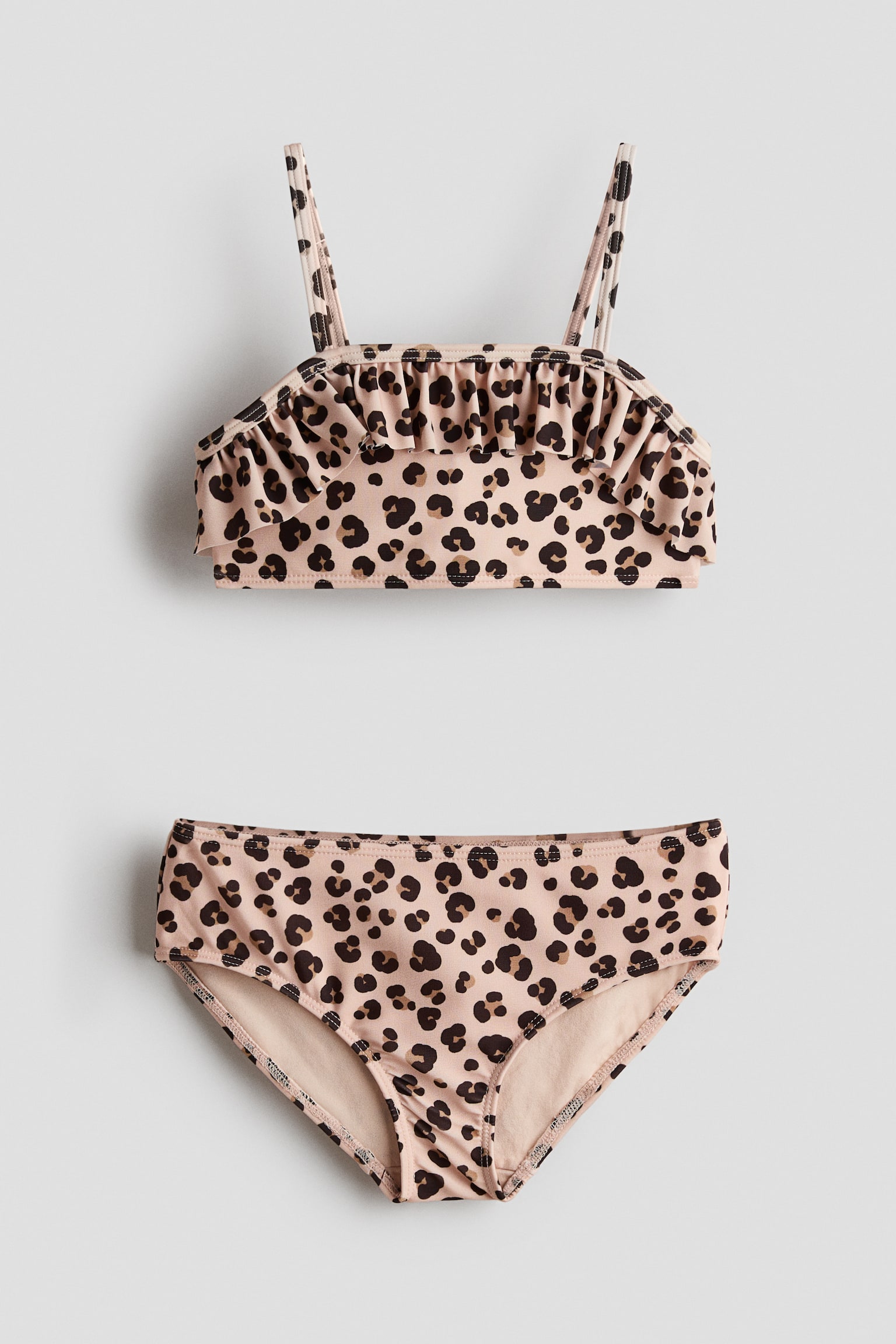 Bikini mit Volant - Hellbeige/Leopardenprint/Hellorange/Türkis