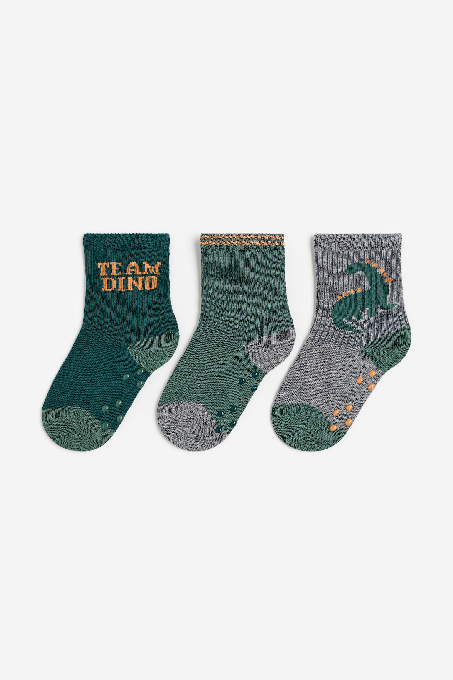 3-pack anti-slip socks - Dark green/Team Dino/Beige/Teddy bear/Black/Cat/Dusty pink/Spotted/Dusty green/Floral - 1