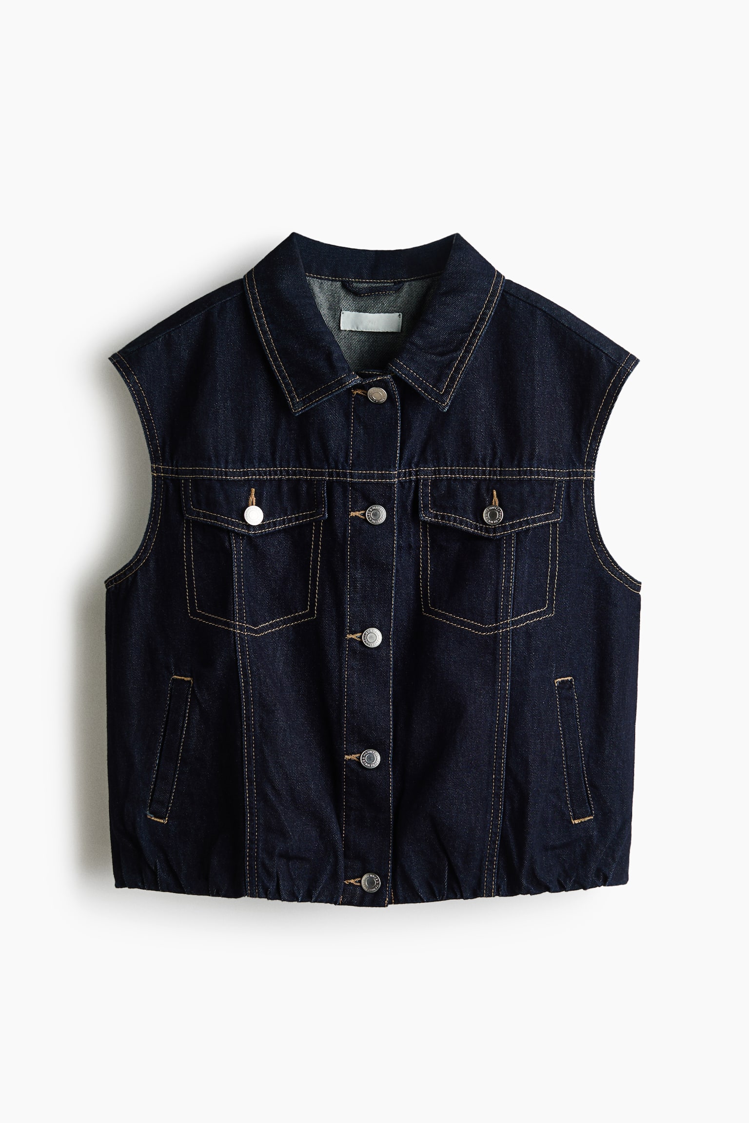 Áo gi-lê denim - Màu xanh denim đậm/Màu kem/Kẻ nhỏ - 1