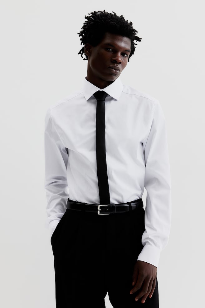 Skjorte med stretch Slim Fit - Hvid/Sort/Lyseblå - 1