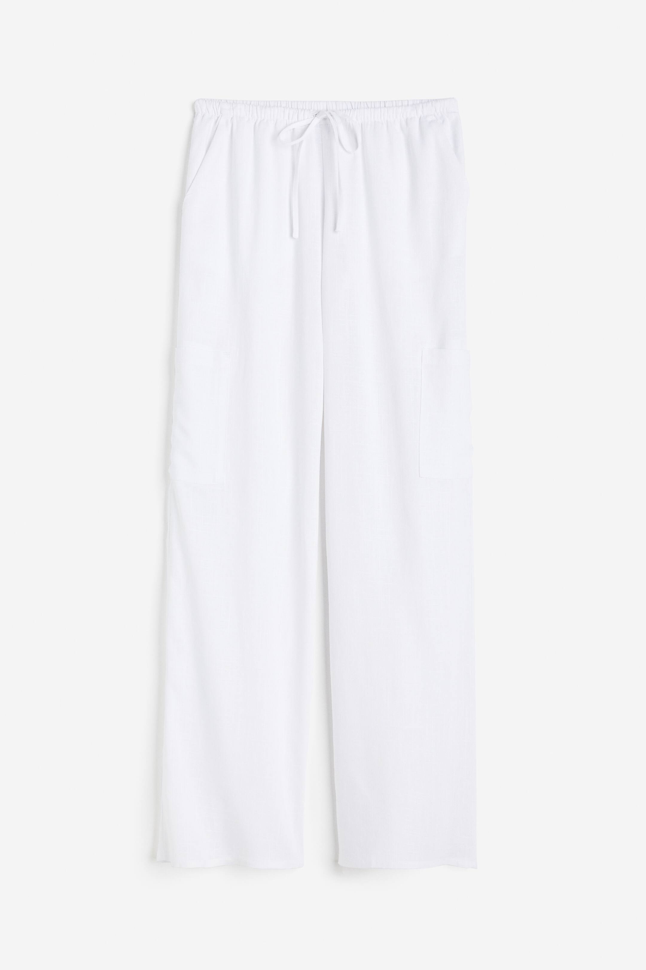 View larger image: Wide linen-blend trousers - White - Ladies | H&M MY 1