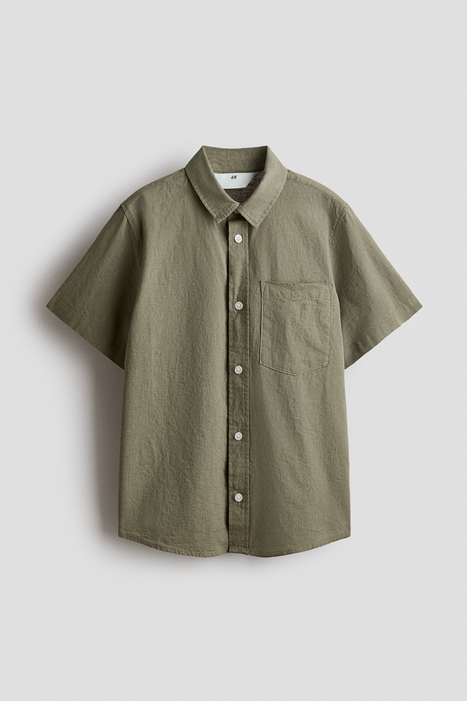 Chemise en lin mélangé - Vert kaki foncé/Blanc/Beige clair/Bleu marine/Bleu clair - 2