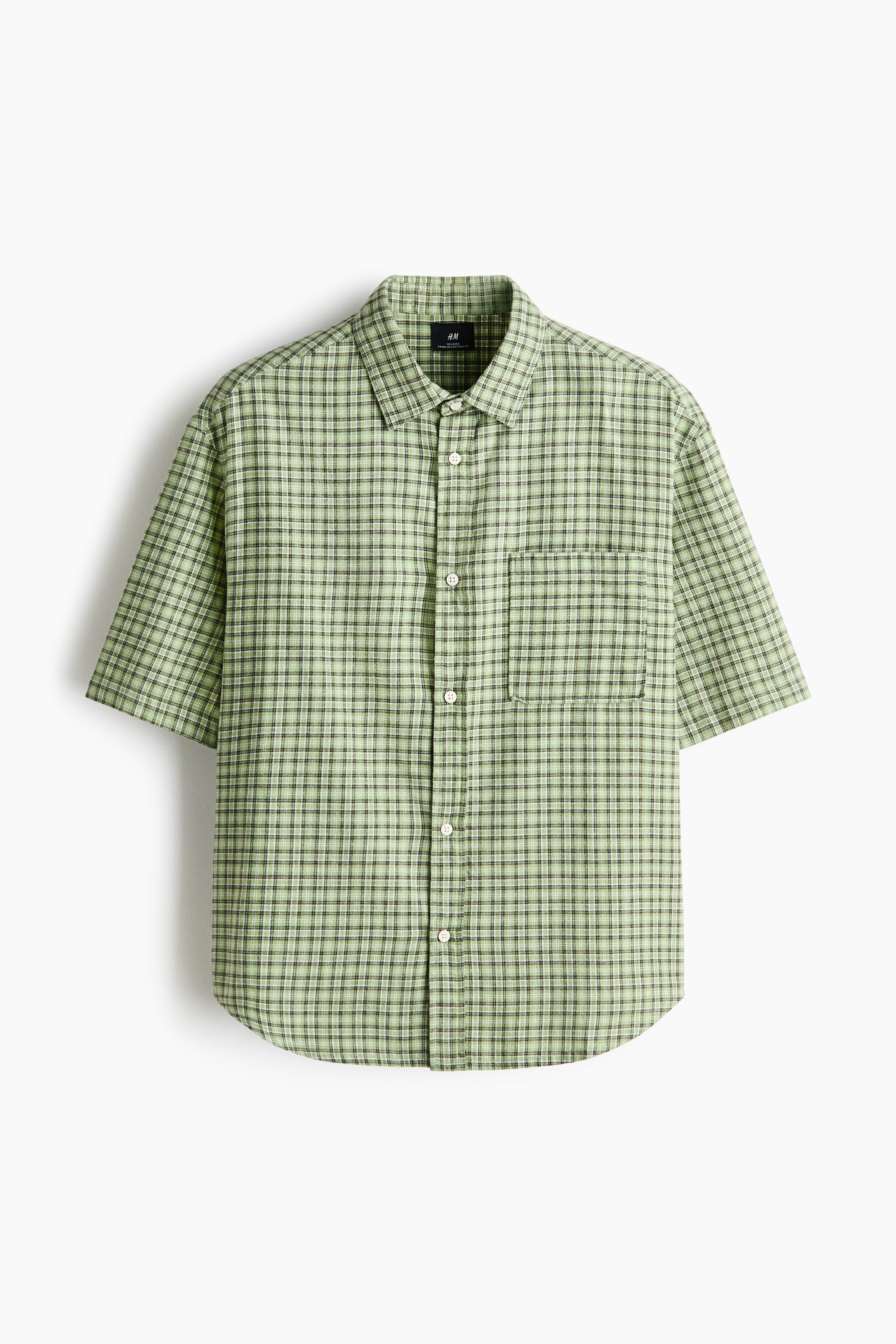 Relaxed-Fit Cotton Flannel Shirt - Light green/checked/Beige/checked/Light blue/checked