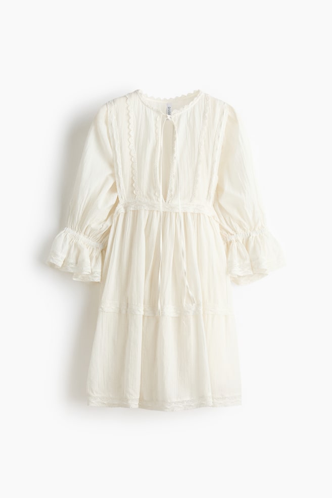 Vestido de algodón con ribetes de encaje - Blanco - 1