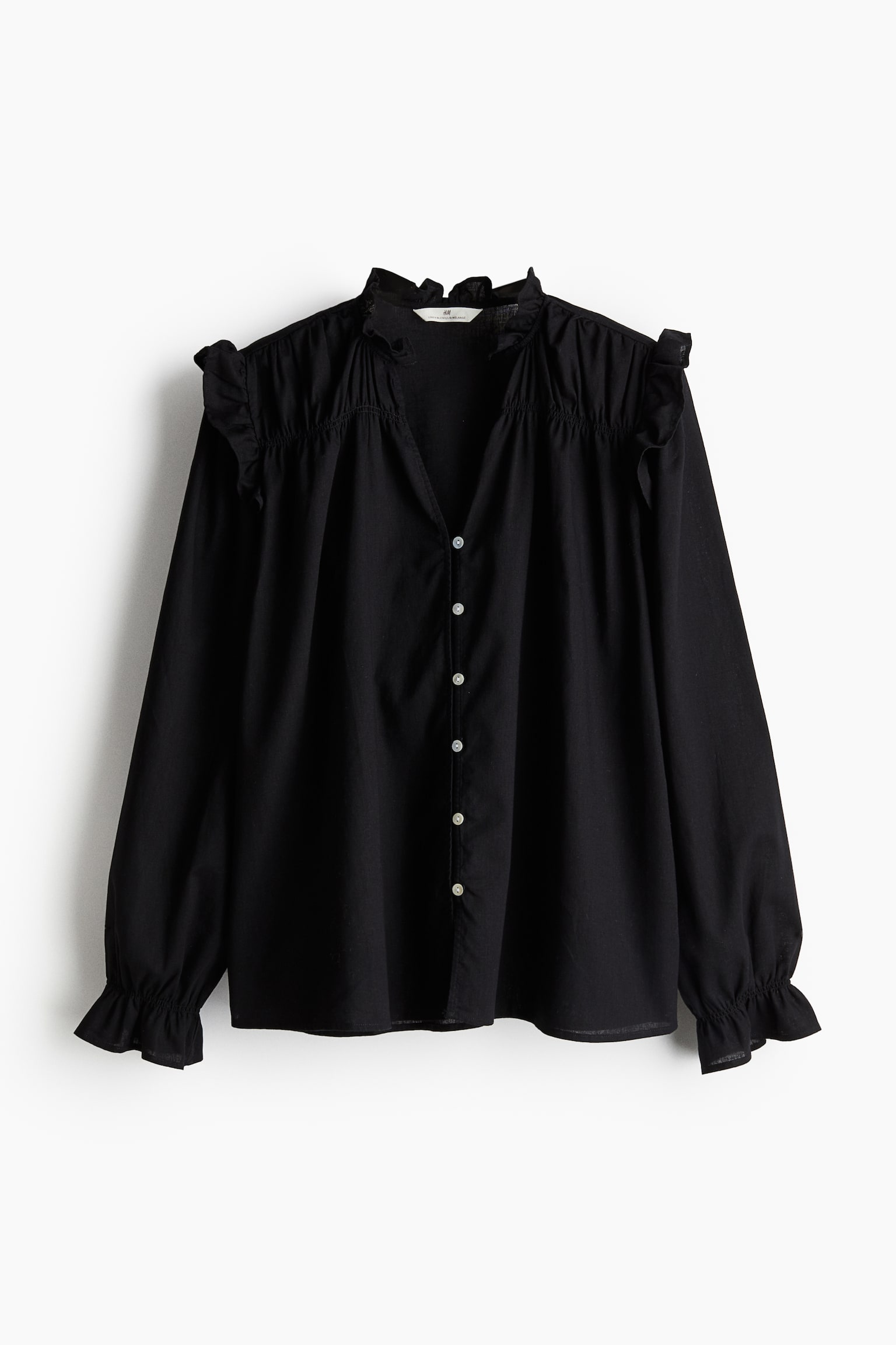 Linen Blend Blouse - Black/Cream/White - 2