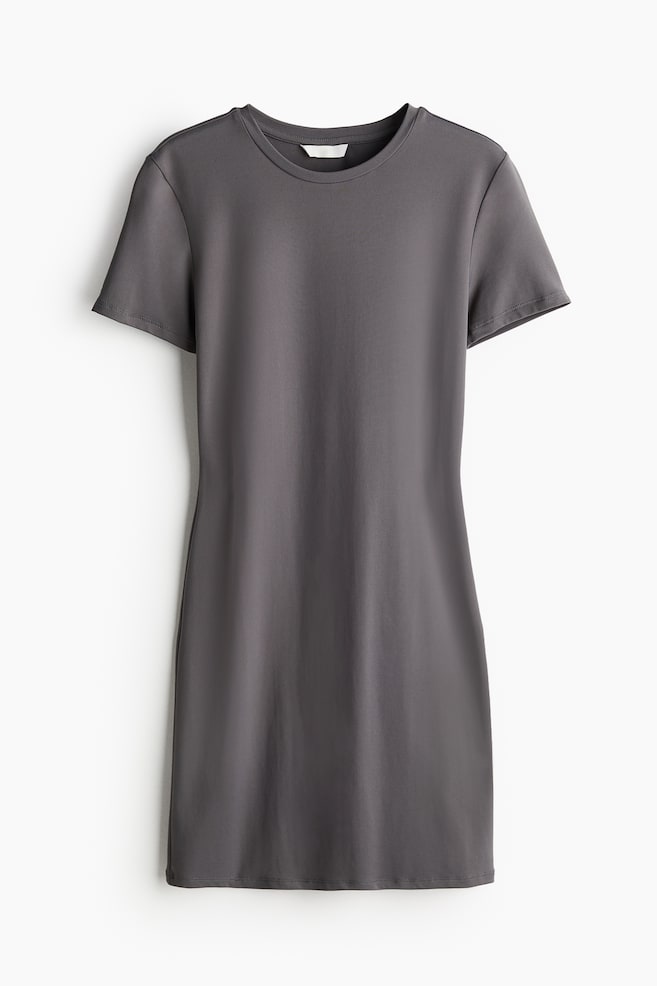 T-Shirt-Kleid aus Mikrofaser - Dunkelgrau/Black/Dunkelbeige - 2