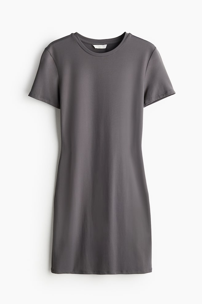 Vestido camiseta de microfibra - Gris oscuro/Negro/Beige oscuro - 1