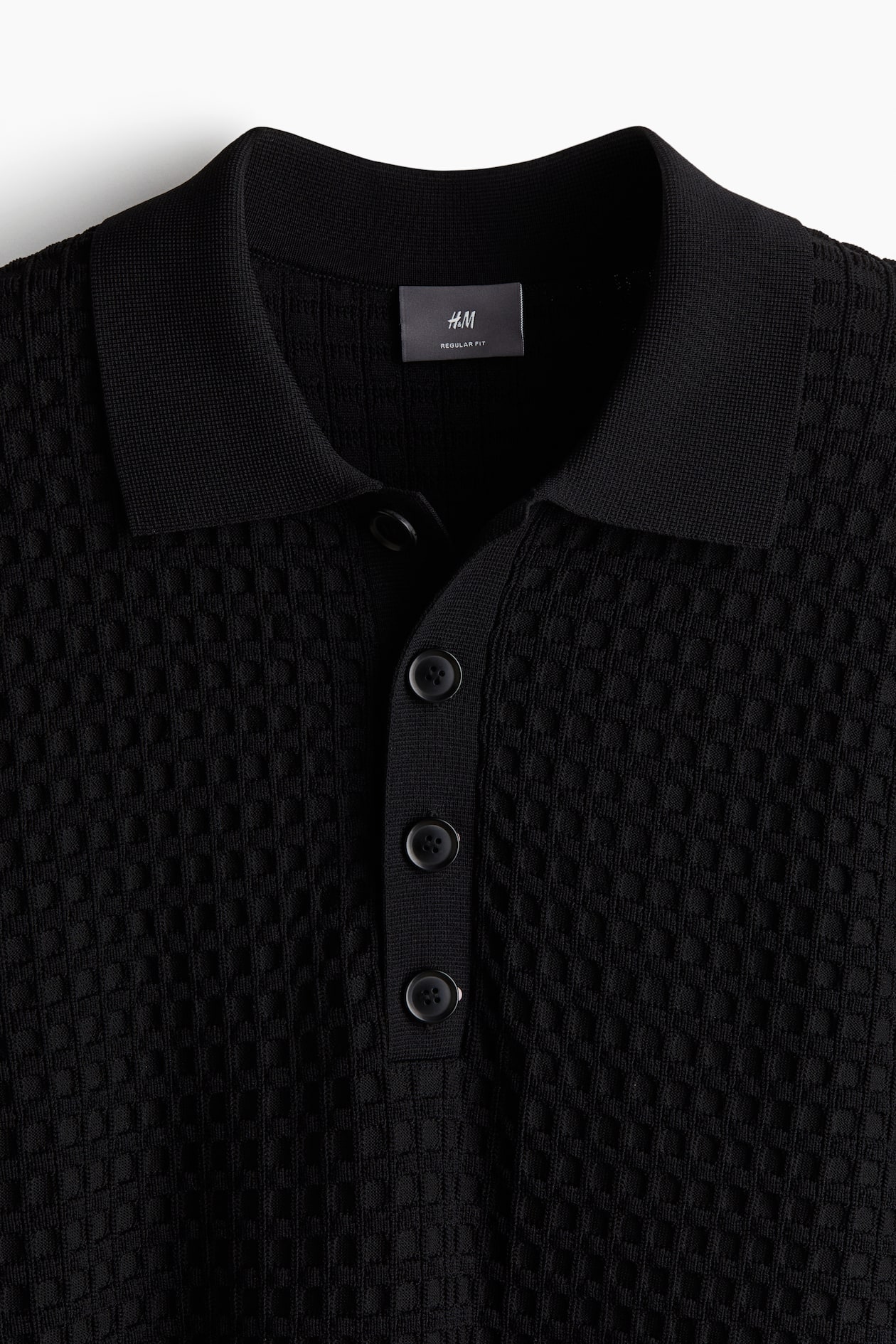 Regular Fit Waffle Knit Polo Shirt Black Men H M US