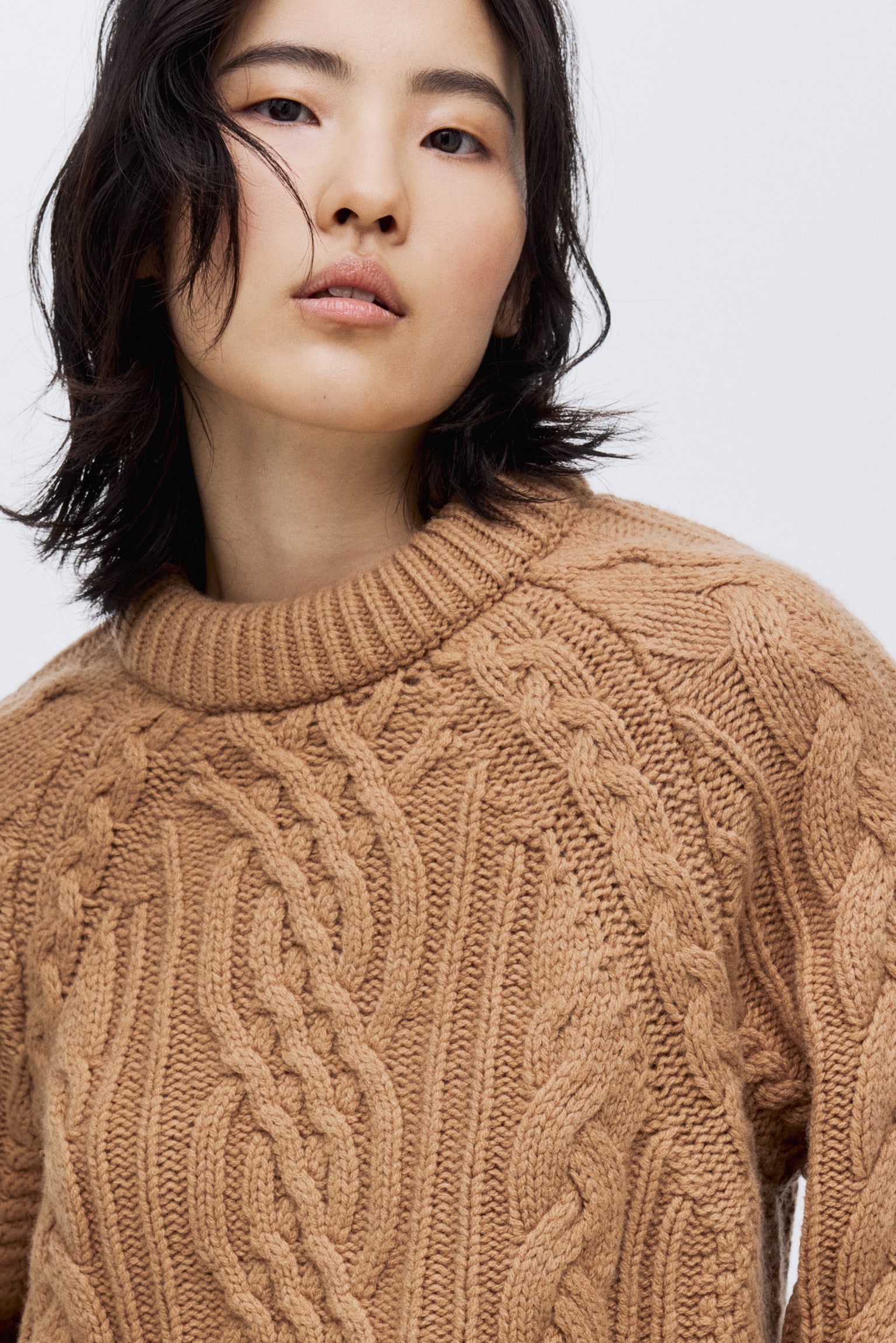 Cable-knit wool-blend jumper - Beige - 3