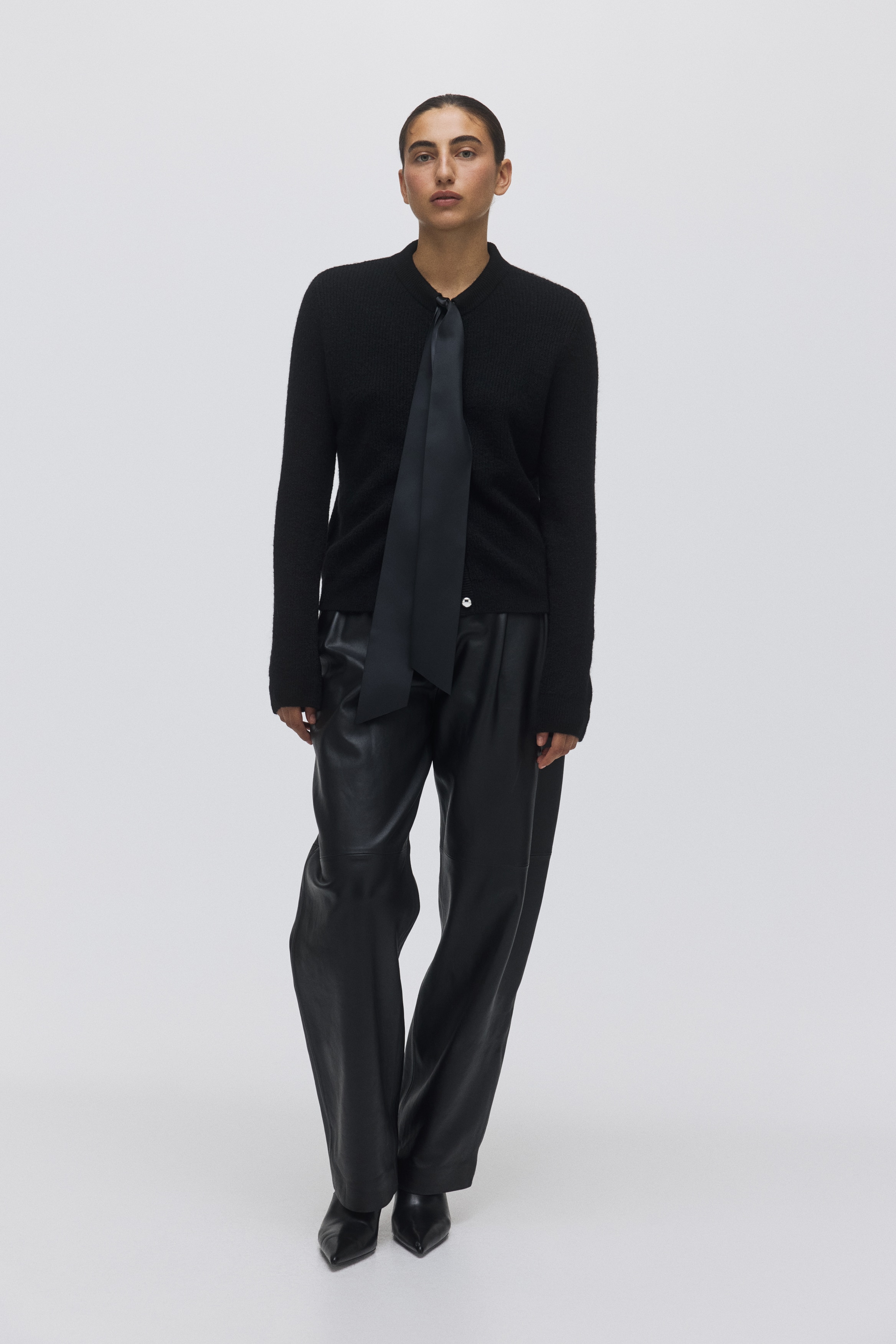 H & M - リボンディテールカーディガン - ブラック