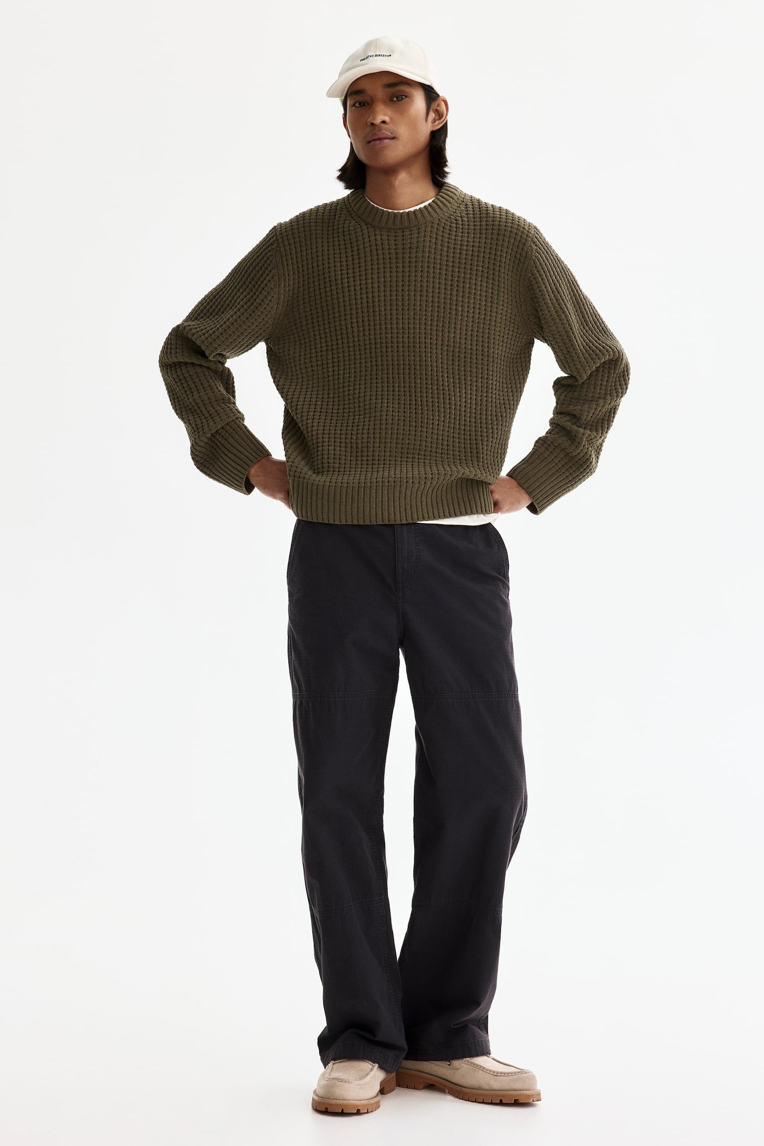 Regular Fit Jumper - Khaki green/Cream/Dark blue - 3