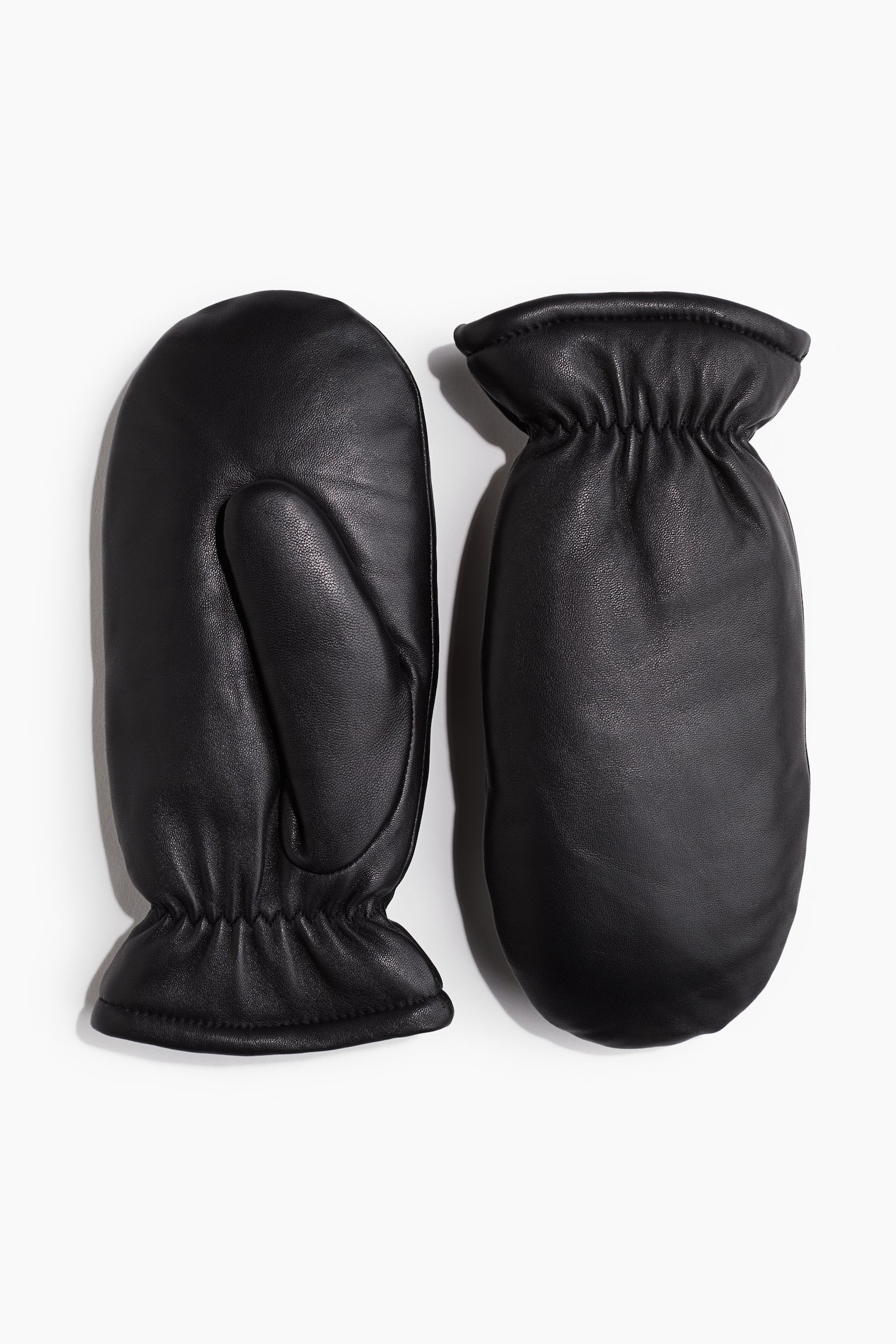 Padded leather mittens - Black - 1