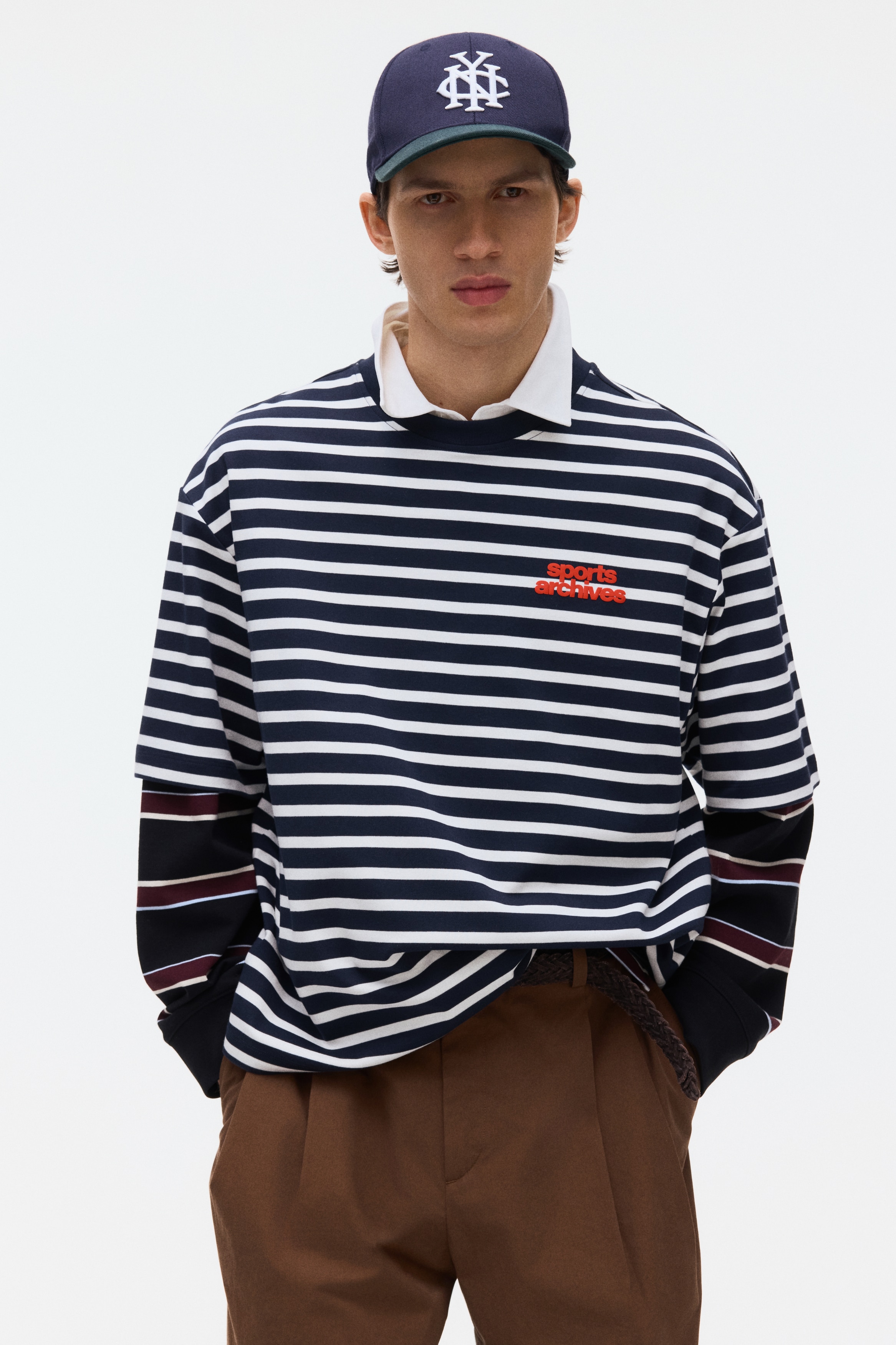 Loose-Fit Cotton T-Shirt - Navy blue/striped/White/striped