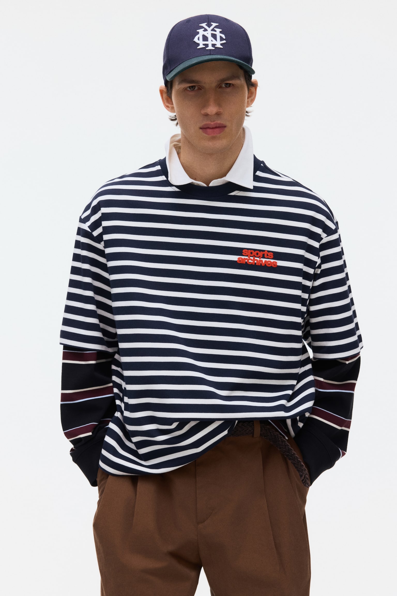 Loose Fit Cotton T-shirt - Navy blue/Striped/White/Striped - 1