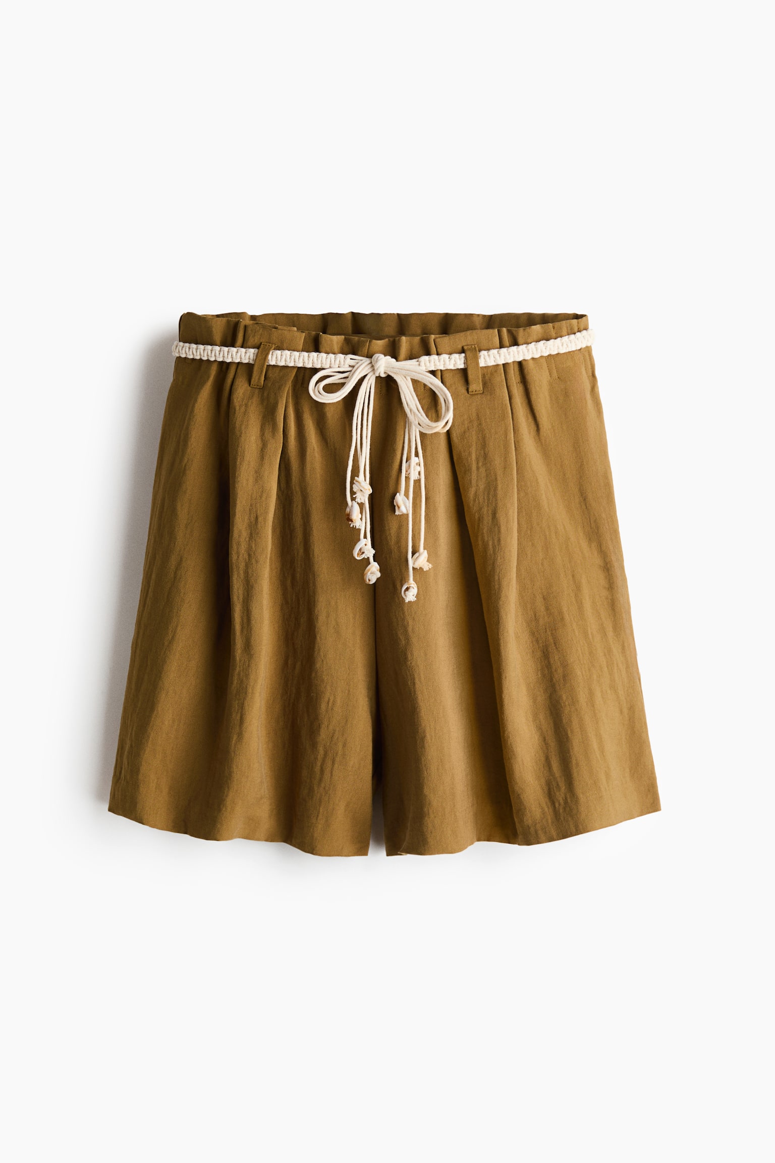 Paper bag-shorts med knytebelte - Mørk beige - 1