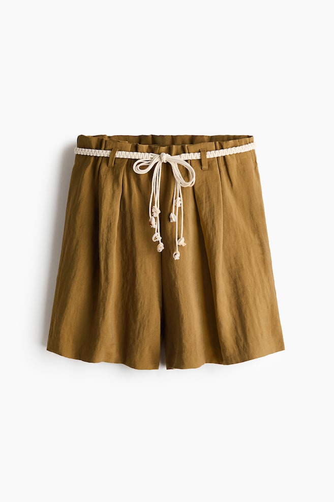 Tie-Belt Paper Bag Shorts - Dark beige - 1