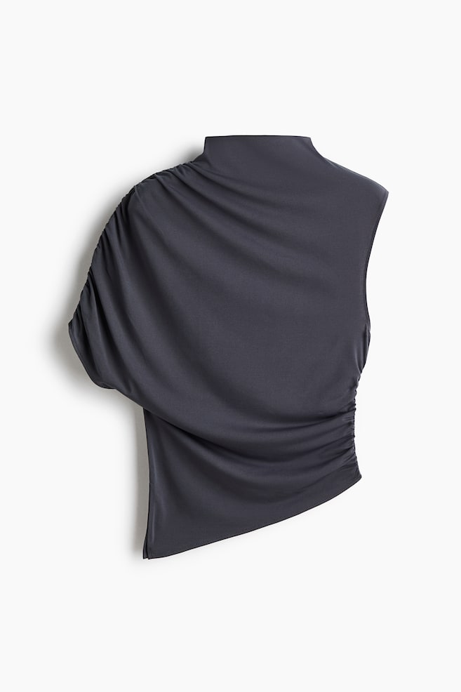 One-sleeve turtleneck top - Grey/Beige - 1