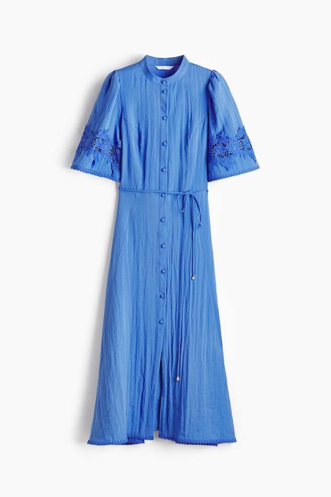 Rypytetty broderie anglaise -mekko - Sininen/Musta/Tummankeltainen - 1