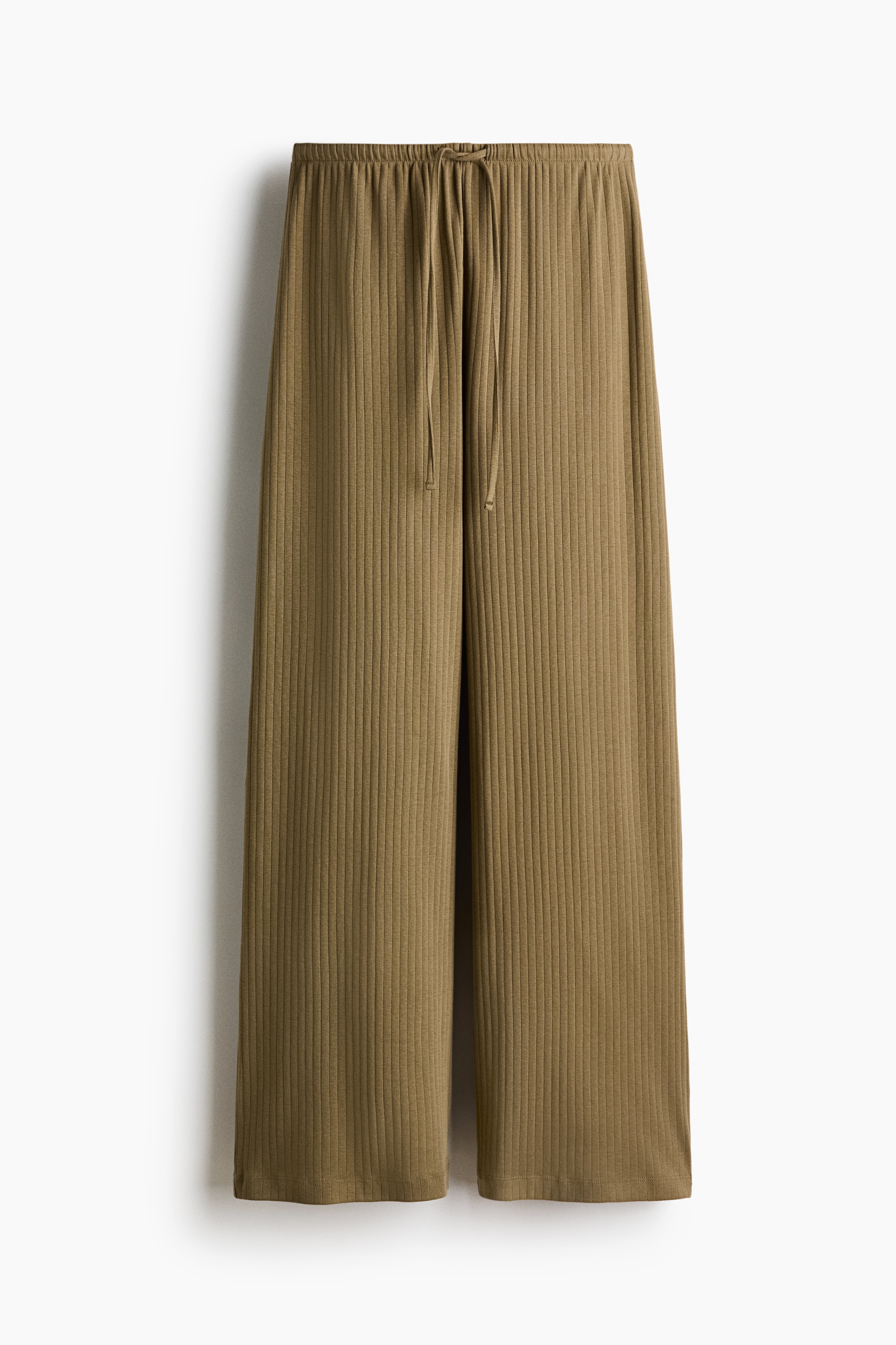 Ribbed Drawstring Pants - Khaki green/Light pink/Black/White/striped