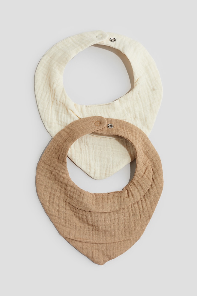 2-pack triangular muslin bibs - Cream/Beige - 1