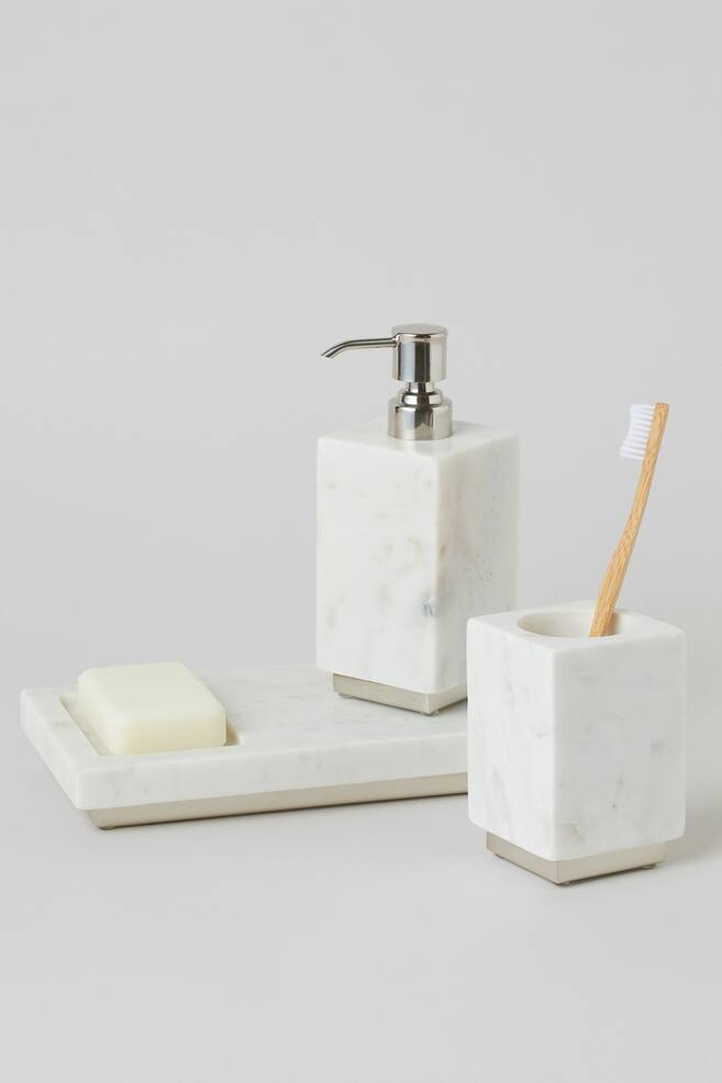 Tandborstmugg i marmor - Vit/Marmor/Beige - 2