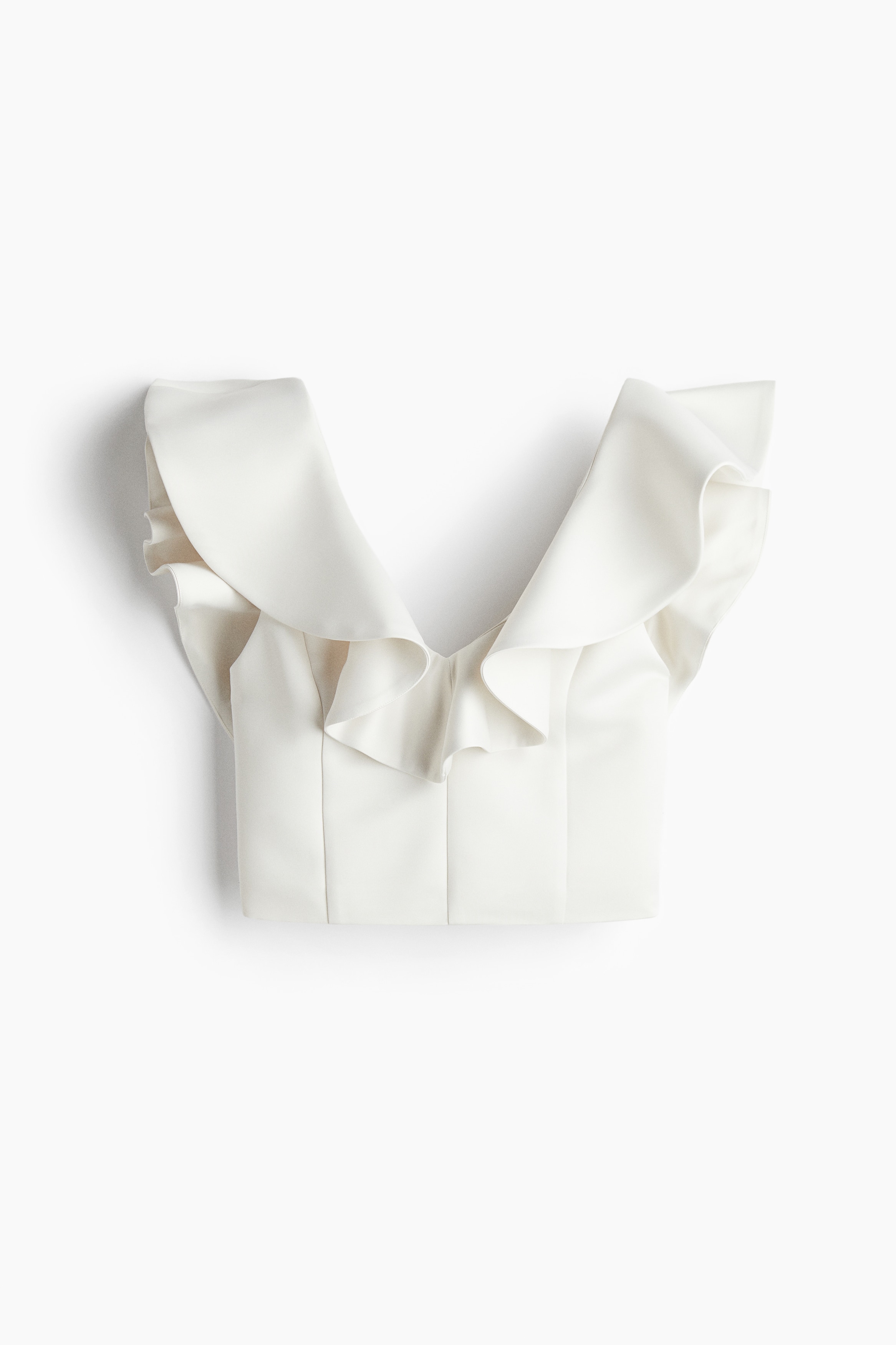 Top cu decolteu în V și volane - Alb