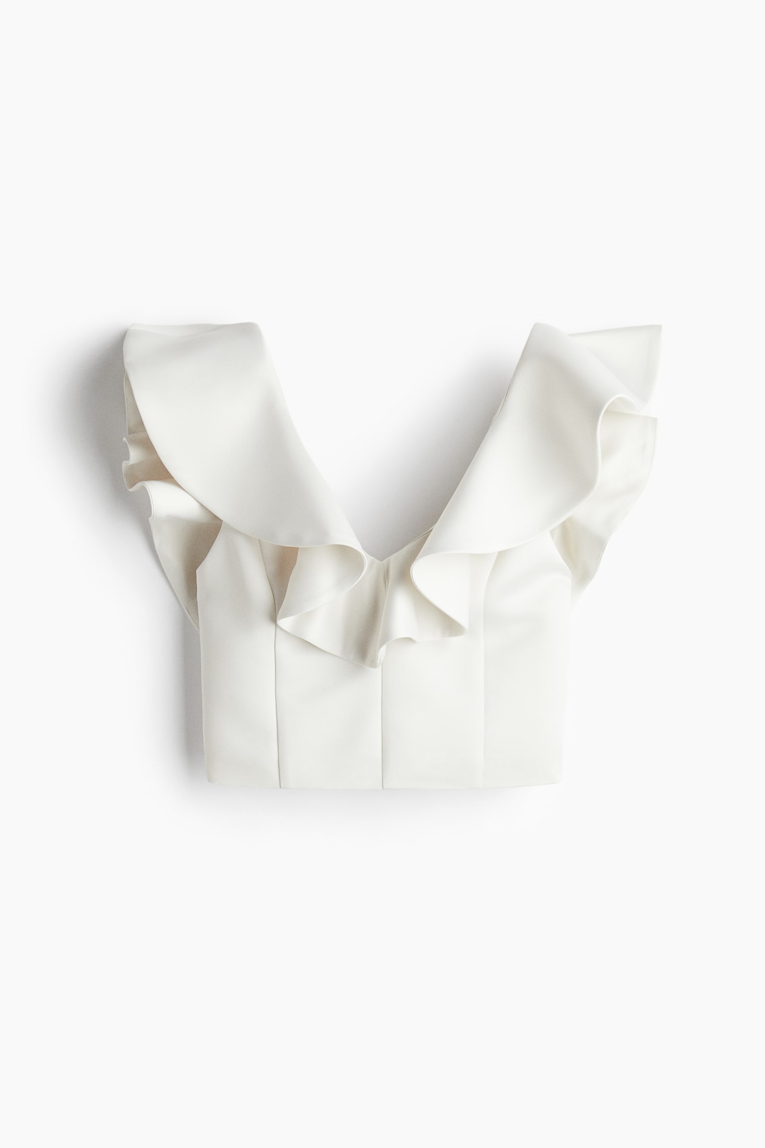 Top avec encolure en V avec bord à volant - Blanc - 1