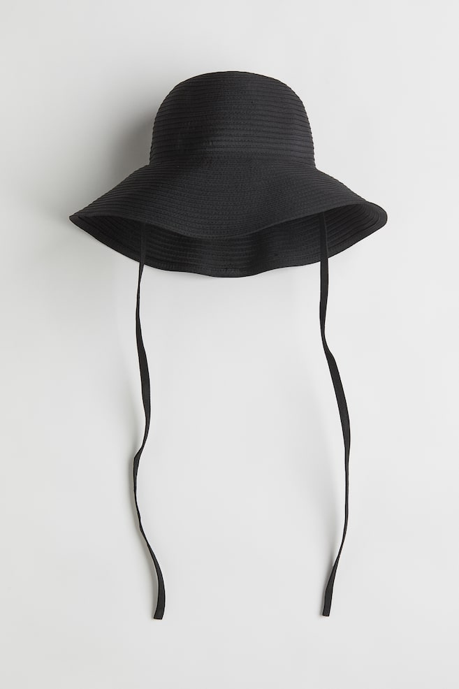 Tie-detail sun hat - Black/White - 2