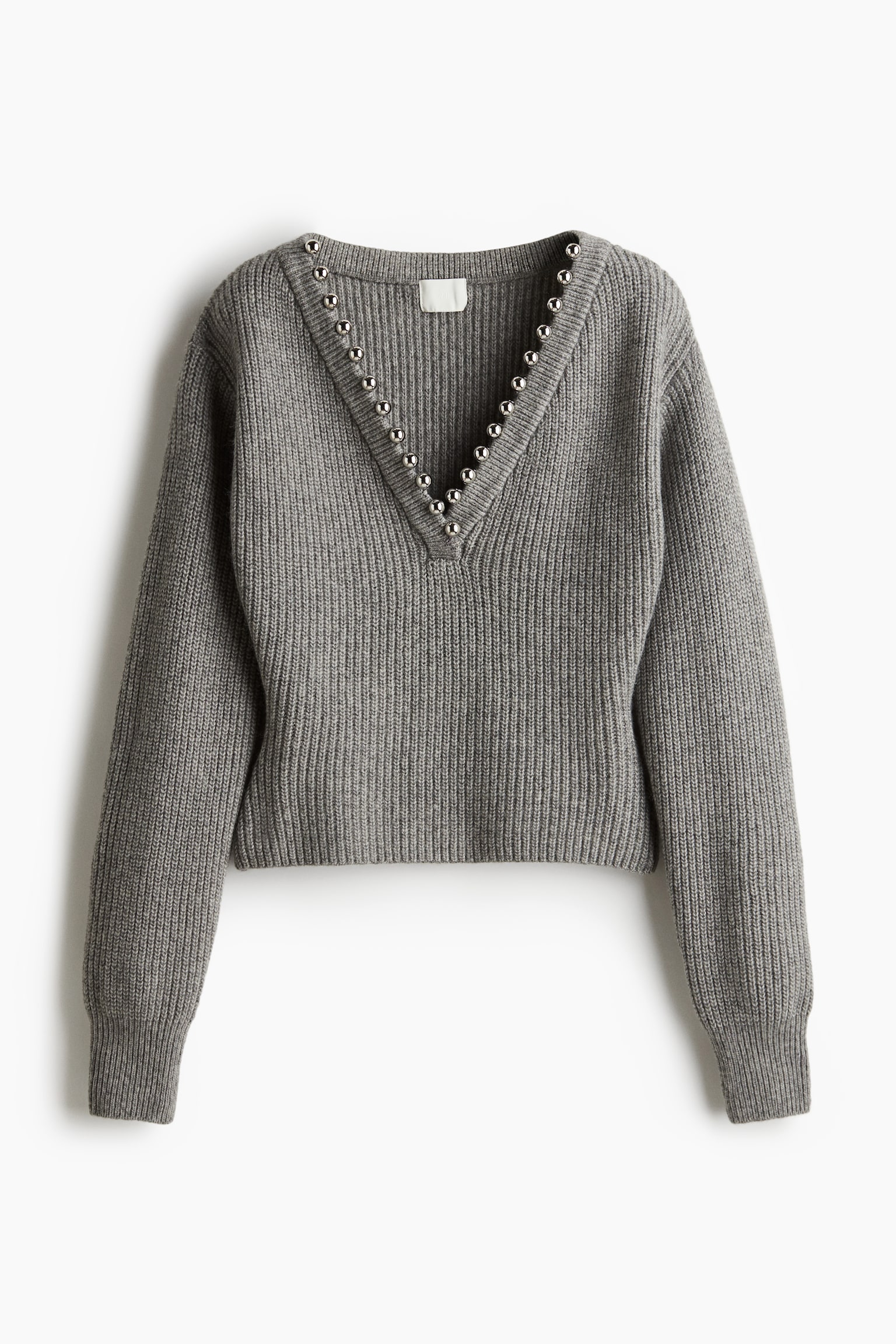 Bead-detail jumper - Grey marl/Cream - 2