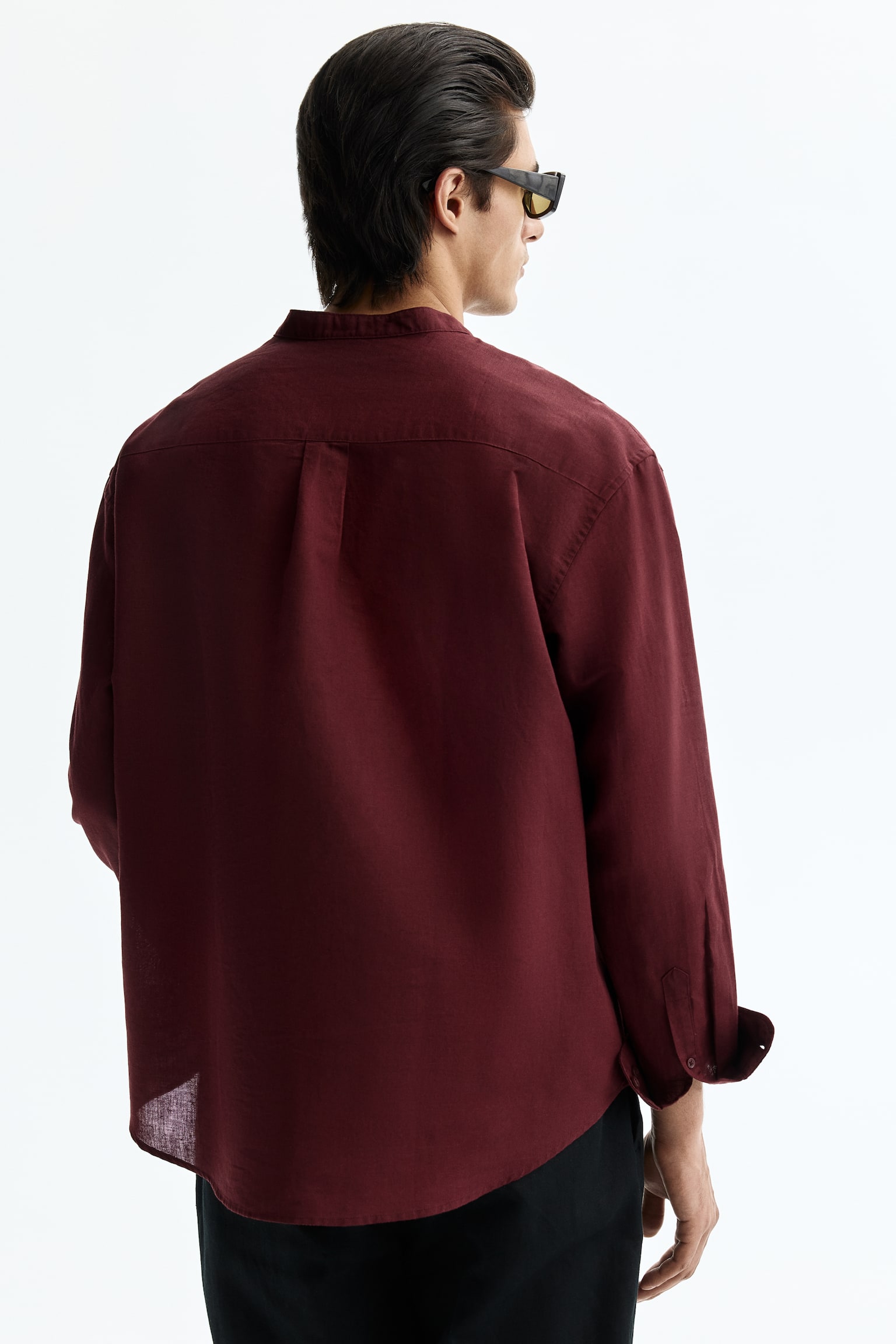 Relaxed Fit Linen-blend shirt - Burgundy/Khaki green/White - 5