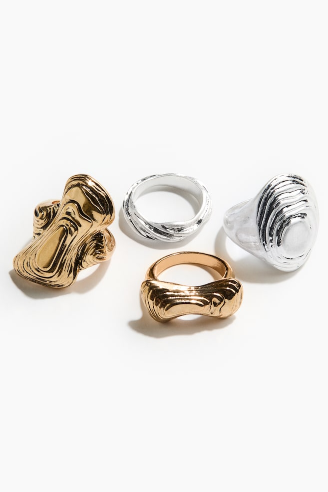 Set van 4 geribbelde ringen-Goudkleurig/zilverkleurig - 3