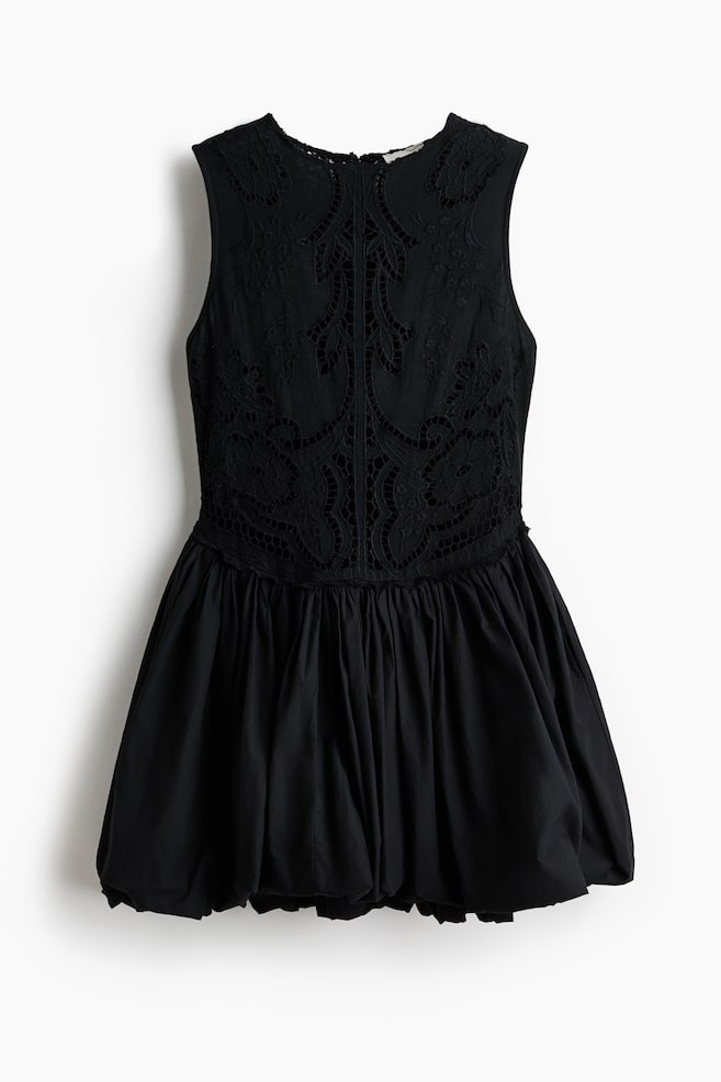 Kleid aus Leinenmischgewebe mit Ballonsaum - Schwarz - 1